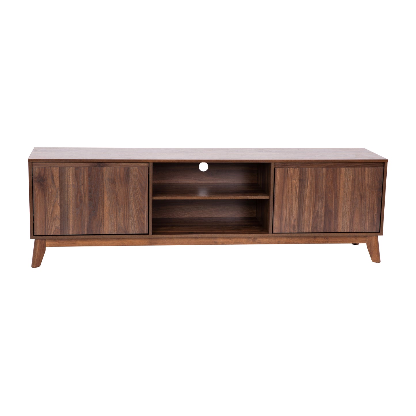 Mid-Century Modern Walnut TV Stand for up to 65+" TVs – 70" Media Console with Adjustable Shelf and Soft-Close Doors