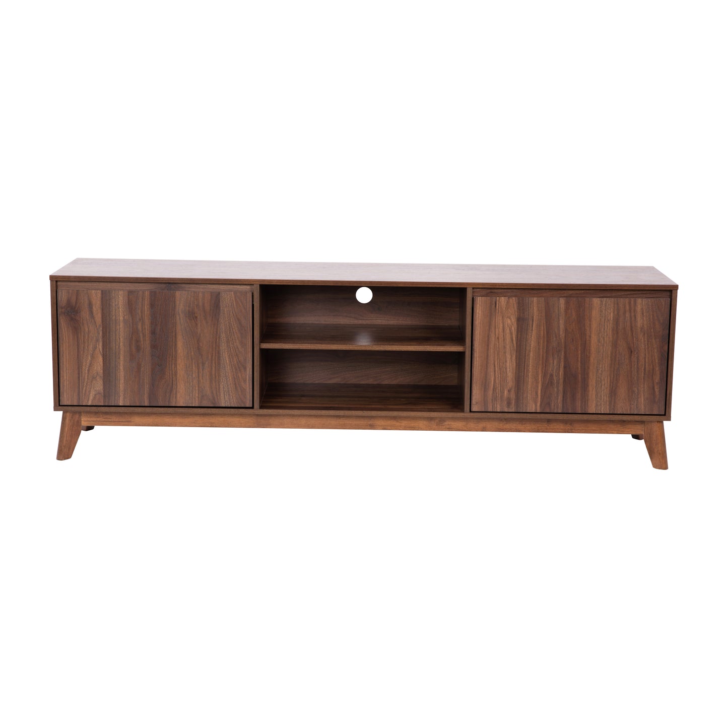 Mid-Century Modern Walnut TV Stand for up to 65+" TVs – 70" Media Console with Adjustable Shelf and Soft-Close Doors