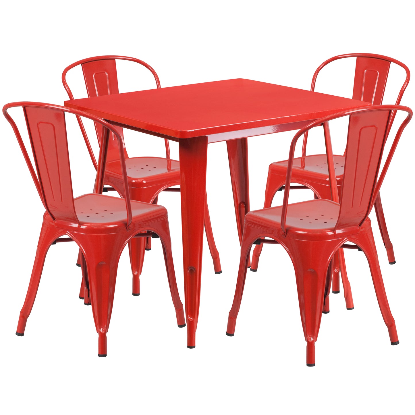 Commercial Grade 31.5" Square Metal Indoor-Outdoor Table Set with 4 Stack Chairs