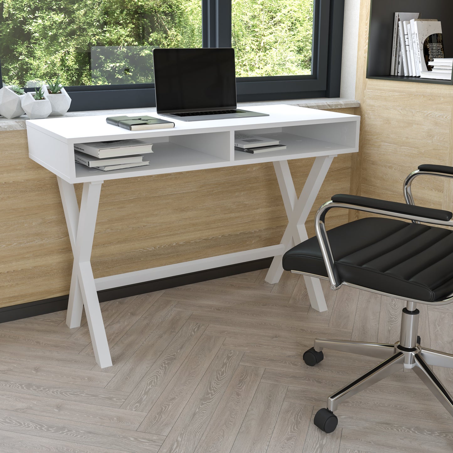 Modern Compact Computer Desk with Storage Compartments - Sturdy Home Office or Dorm Desk