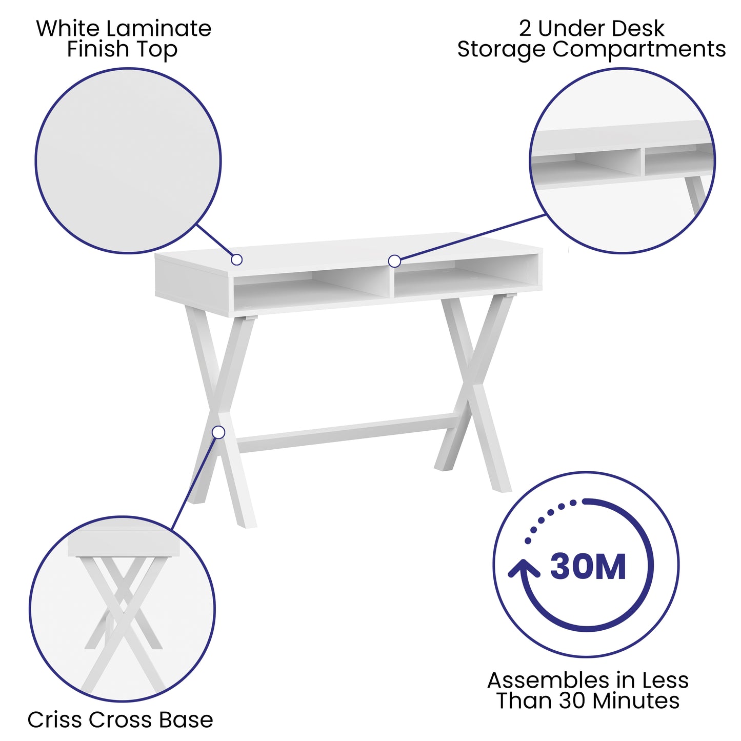 Modern Compact Computer Desk with Storage Compartments - Sturdy Home Office or Dorm Desk