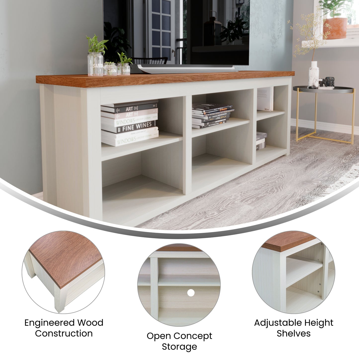 65-Inch Open Media Console Cabinet for TVs up to 80”