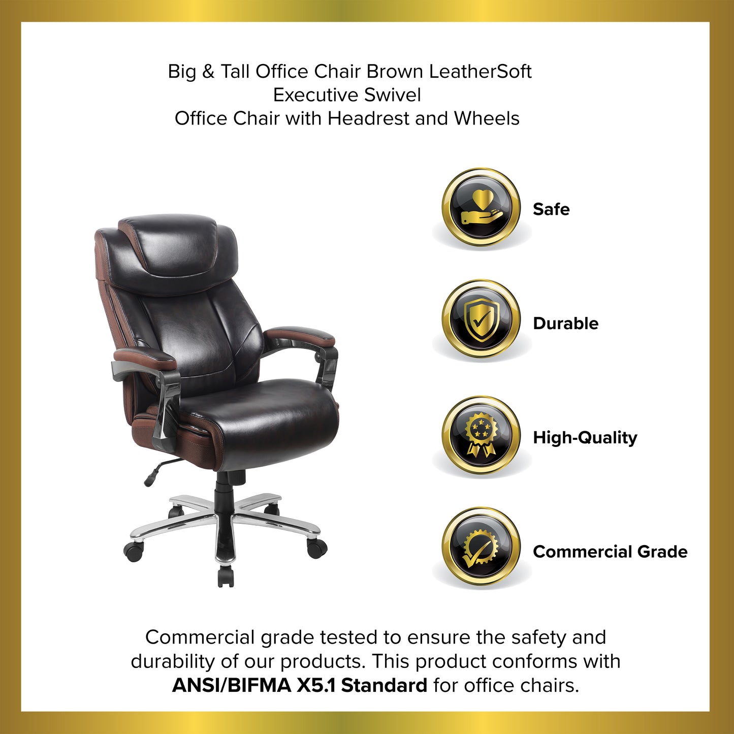 Contemporary Big & Tall High-Back Office Chair – 500 lb Capacity