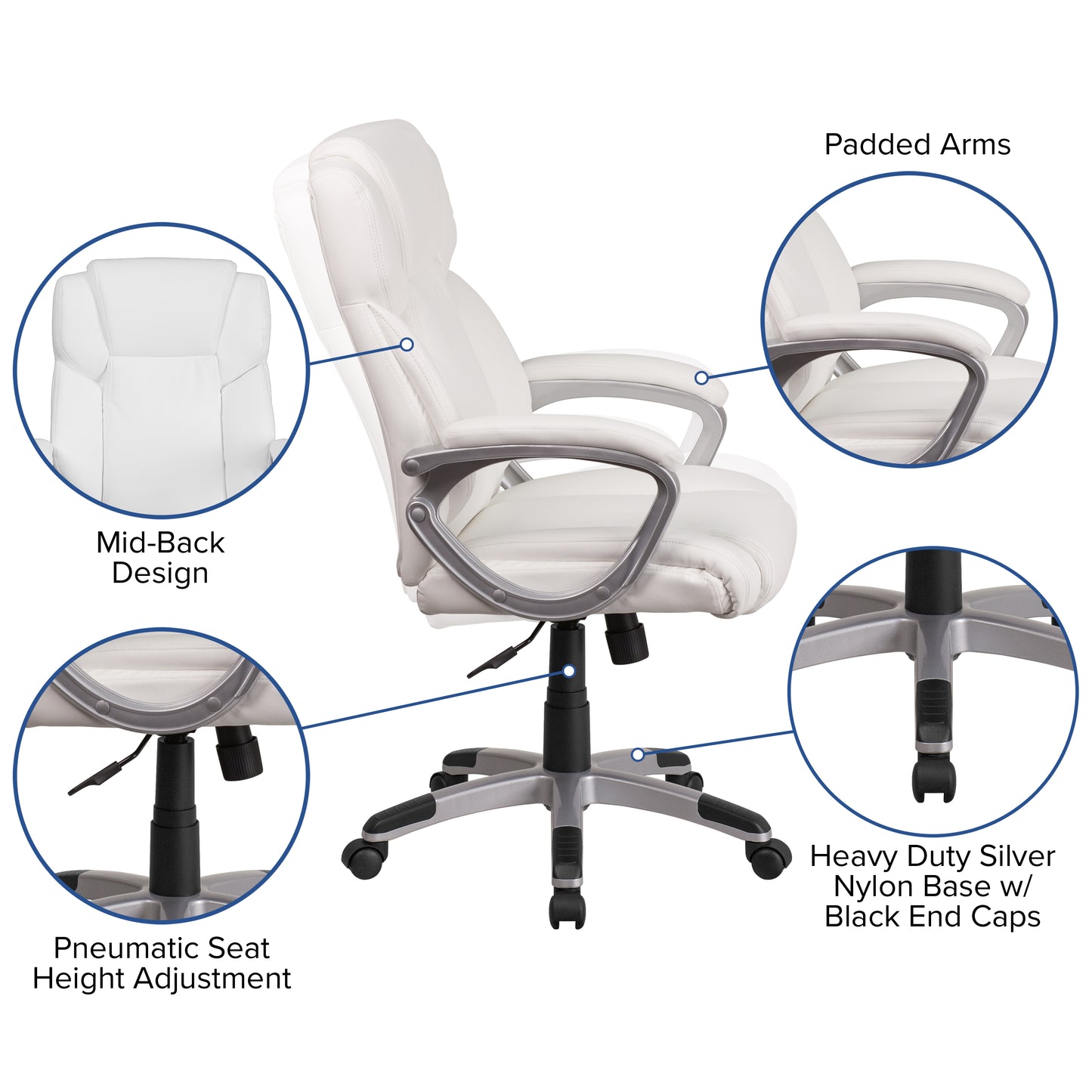 Contemporary Adjustable Executive Office Chair with Lumbar Support and Tilt Lock - 250 lb Capacity