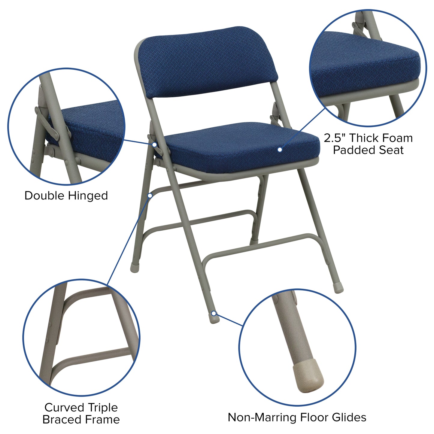 Triple Braced & Double Hinged Fabric Metal Folding Chair