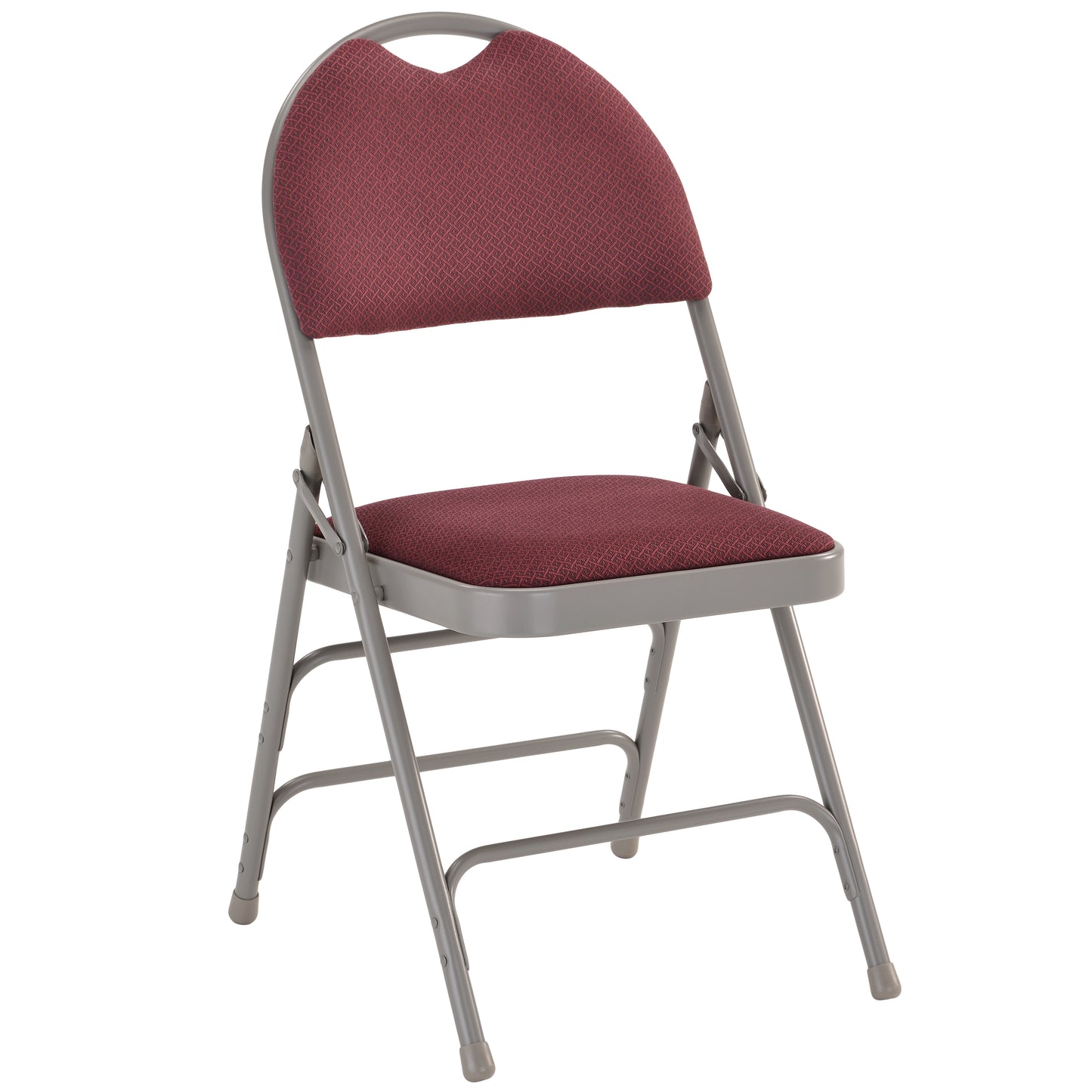 Triple Braced Burgundy Fabric Metal Folding Chair with Easy-Carry Handle