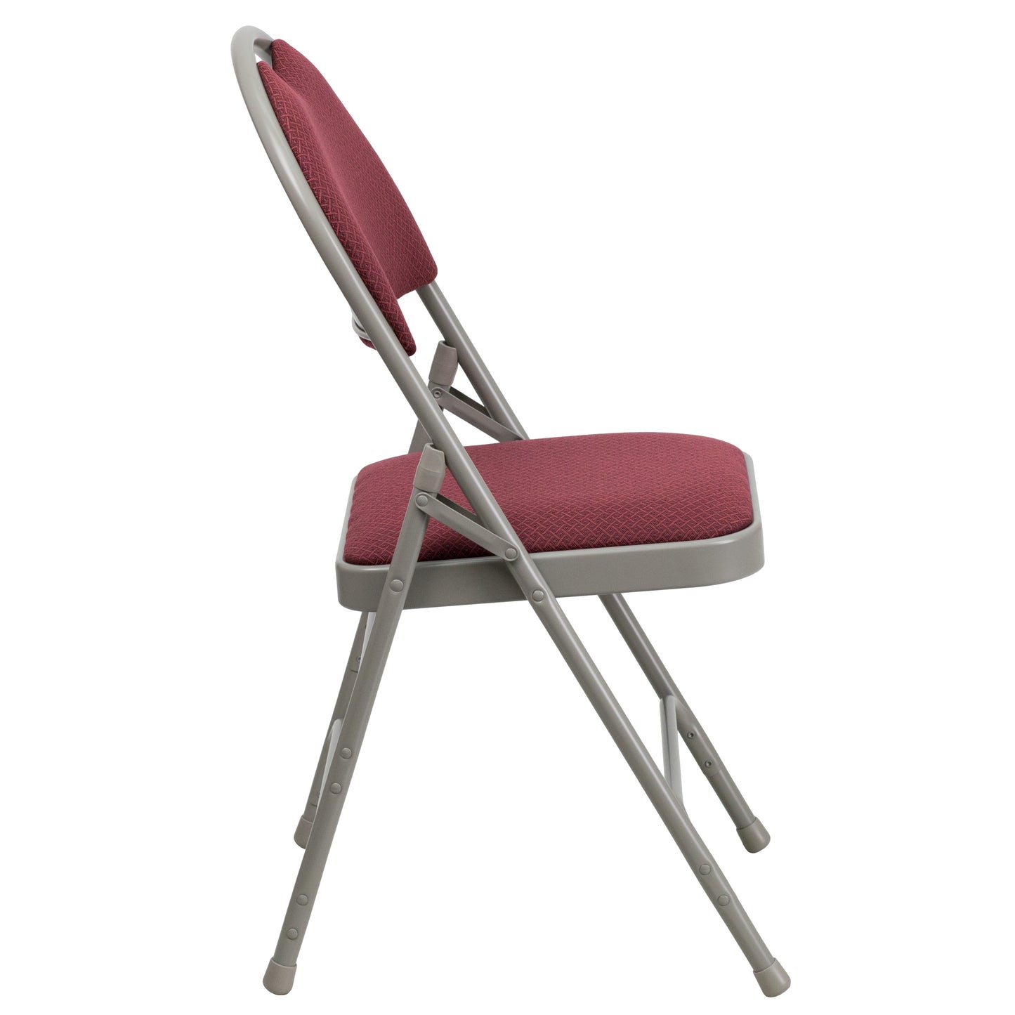 Triple Braced Burgundy Fabric Metal Folding Chair with Easy-Carry Handle