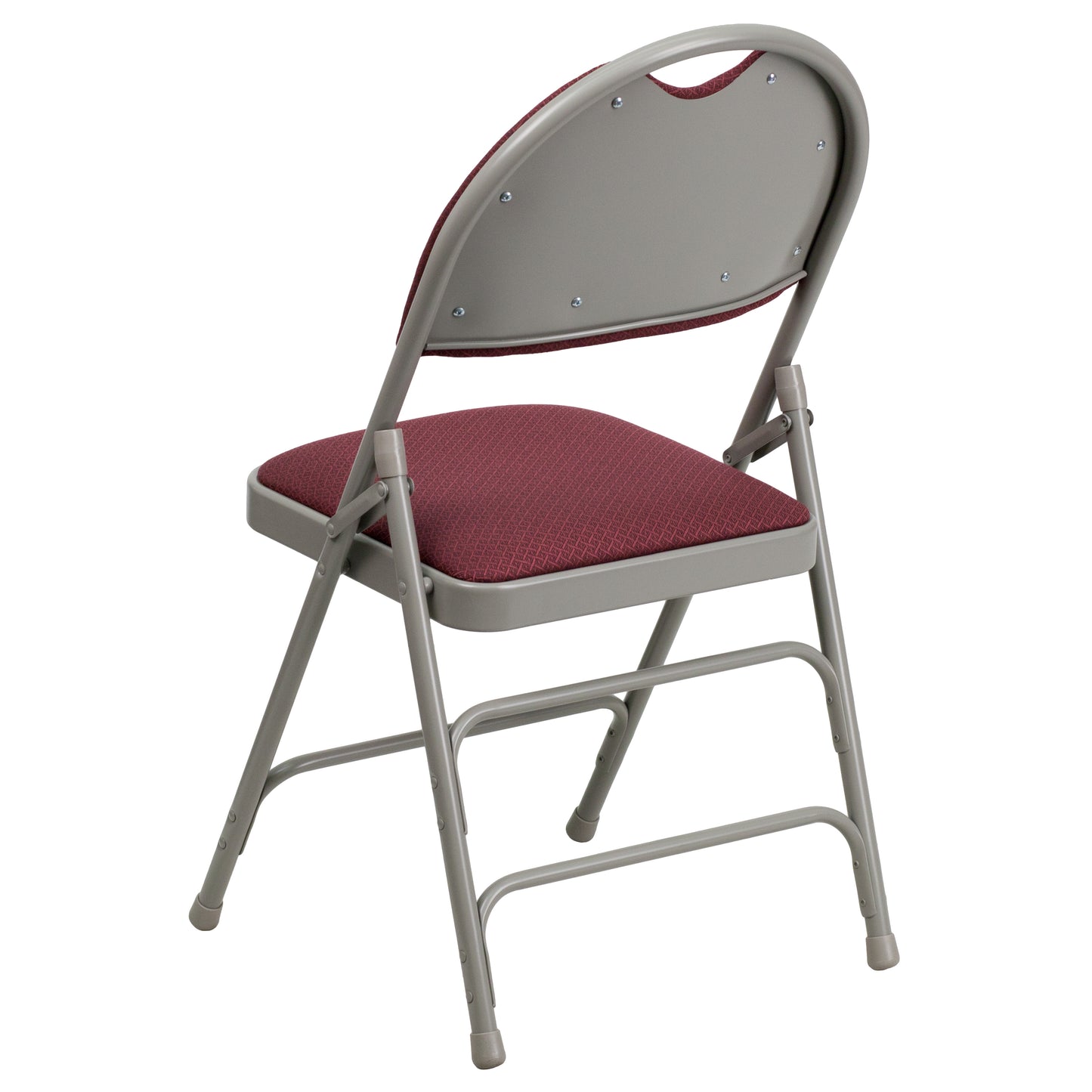 Triple Braced Burgundy Fabric Metal Folding Chair with Easy-Carry Handle