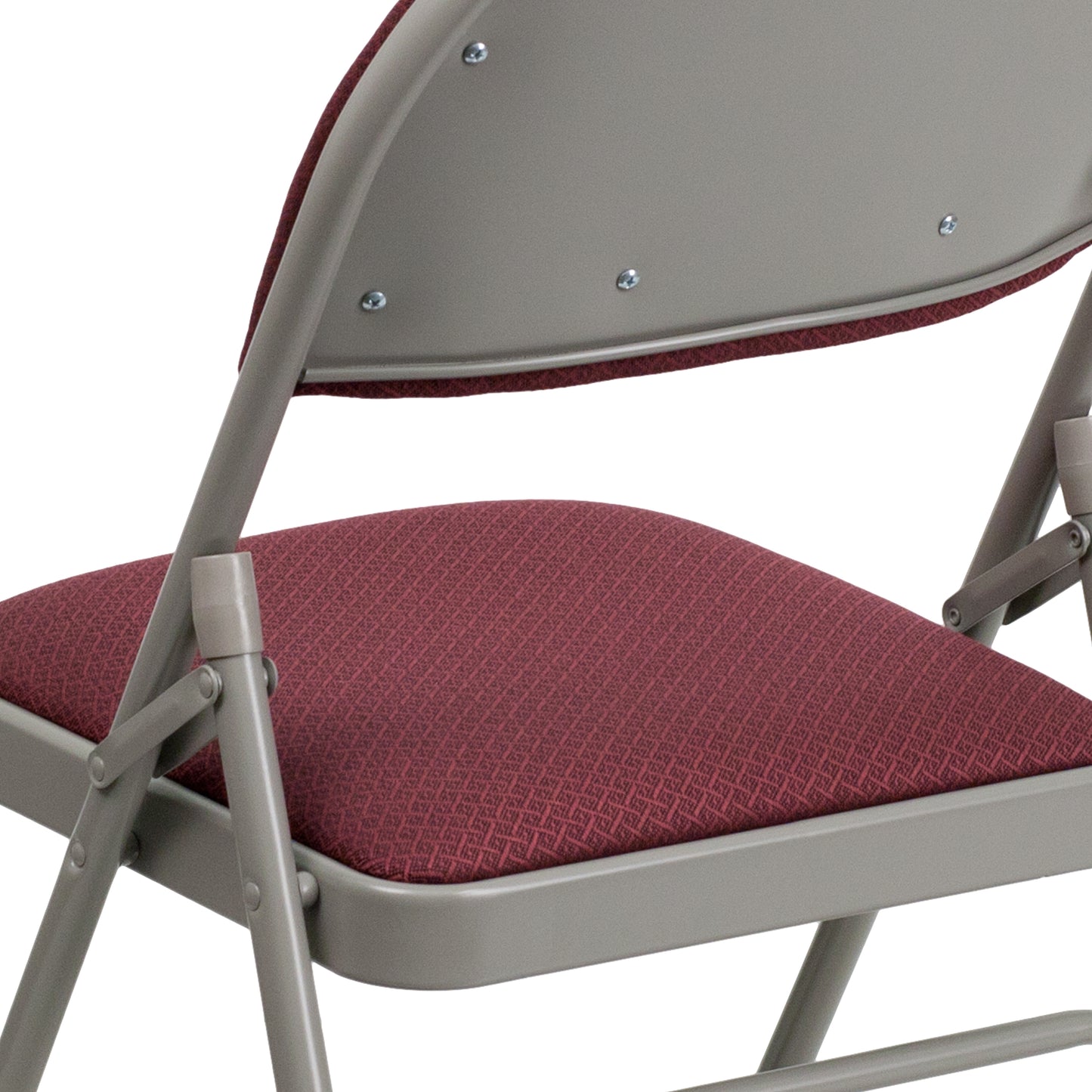 Triple Braced Burgundy Fabric Metal Folding Chair with Easy-Carry Handle