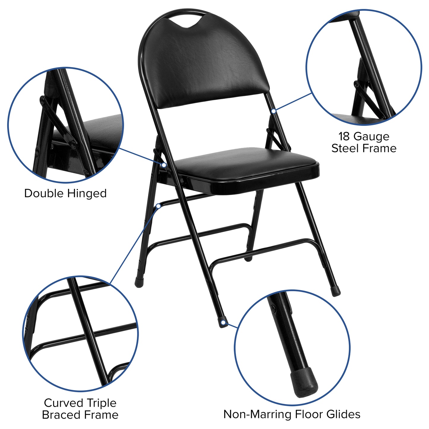 Ultra-Premium Triple Braced Vinyl Metal Folding Chair with Easy-Carry Handle