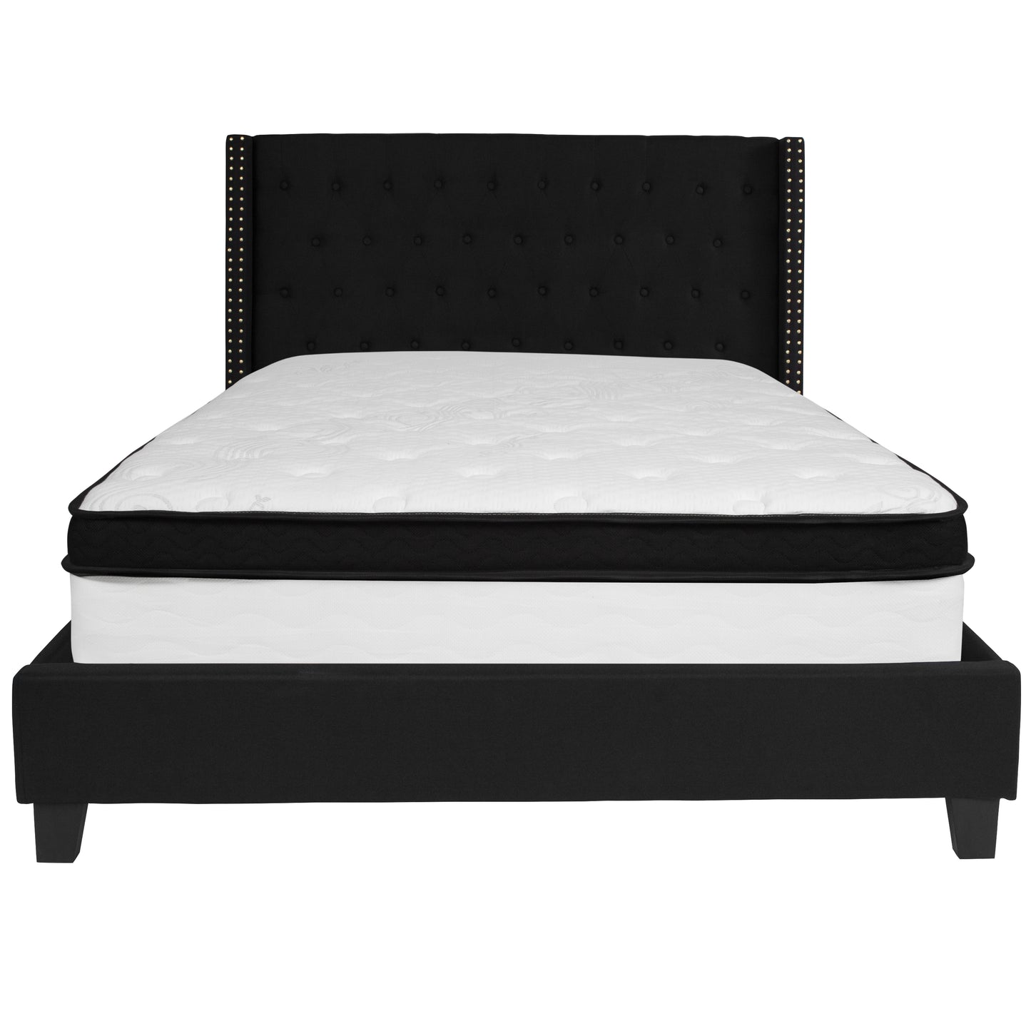 Queen Tufted Upholstered Platform Bed with Nailhead Trim & Memory Foam Pocket Spring Mattress