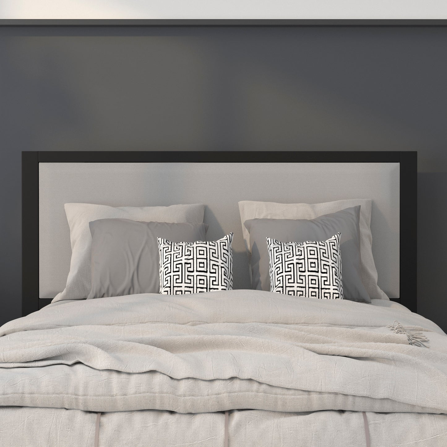 Contemporary Upholstered Headboard with Classic Metal Frame (Full, Queen, King)