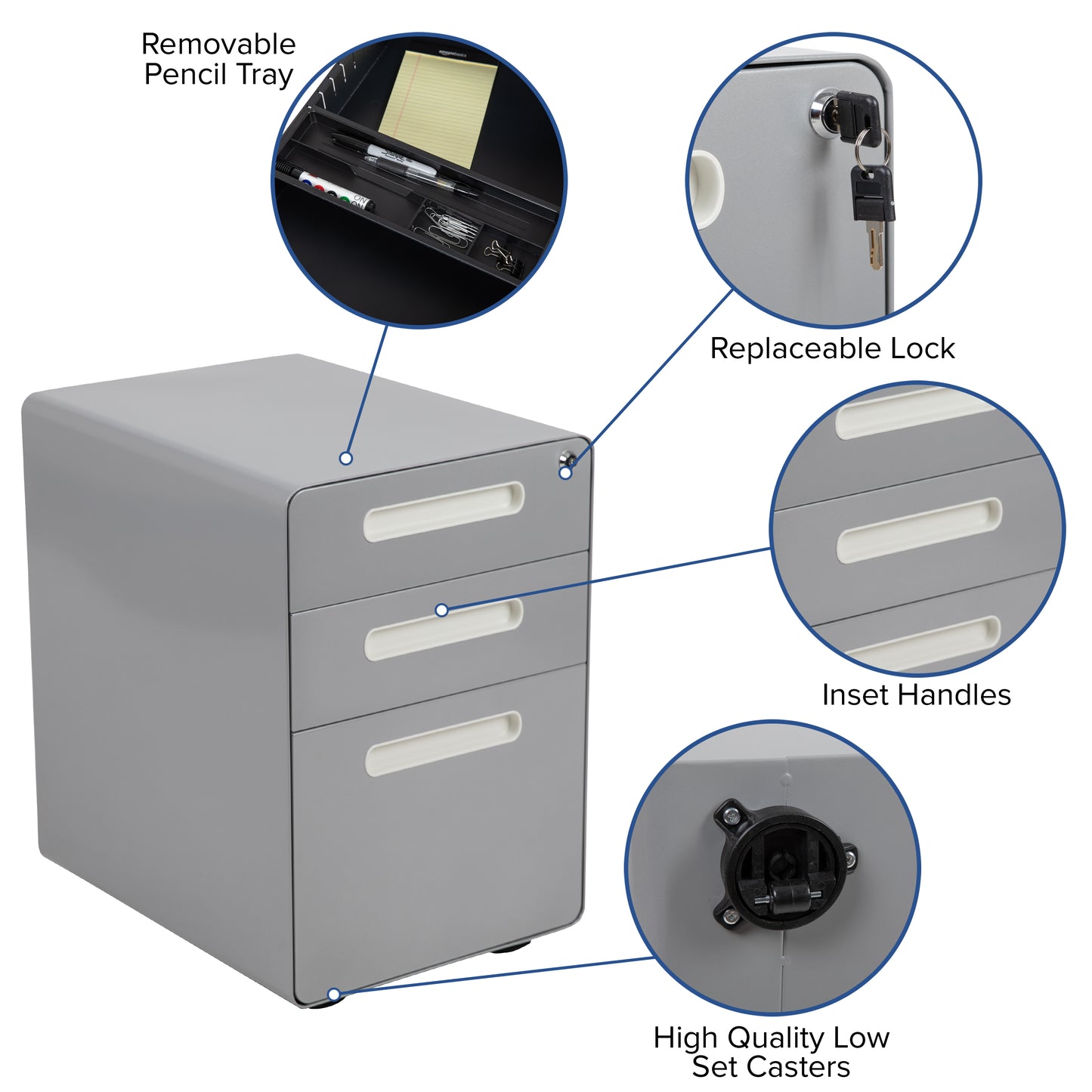 Ergonomic 3-Drawer Mobile Locking File Cabinet with Anti-Tilt