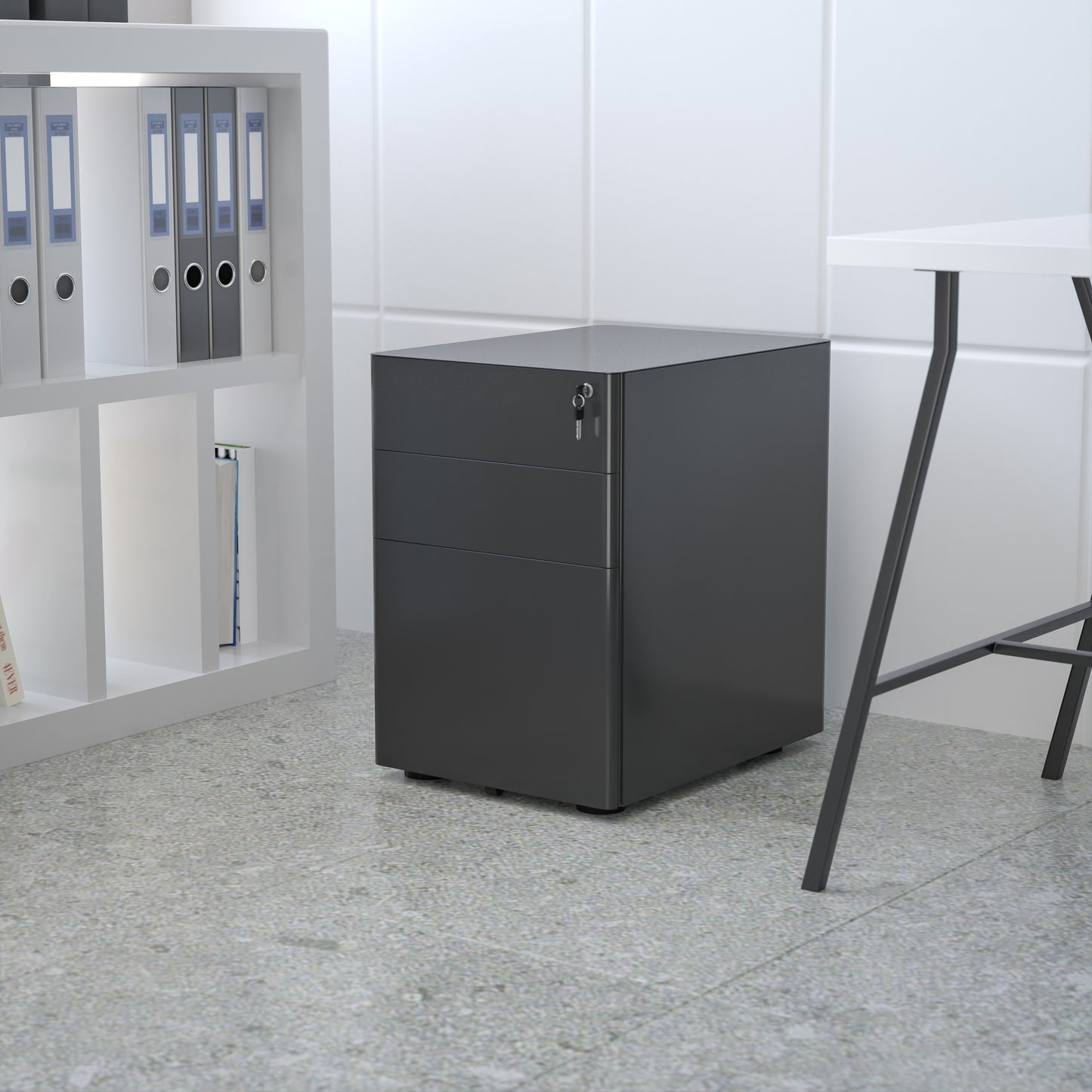 Modern 3-Drawer Mobile Locking Filing Cabinet with Anti-Tilt Mechanism and Hanging Drawer