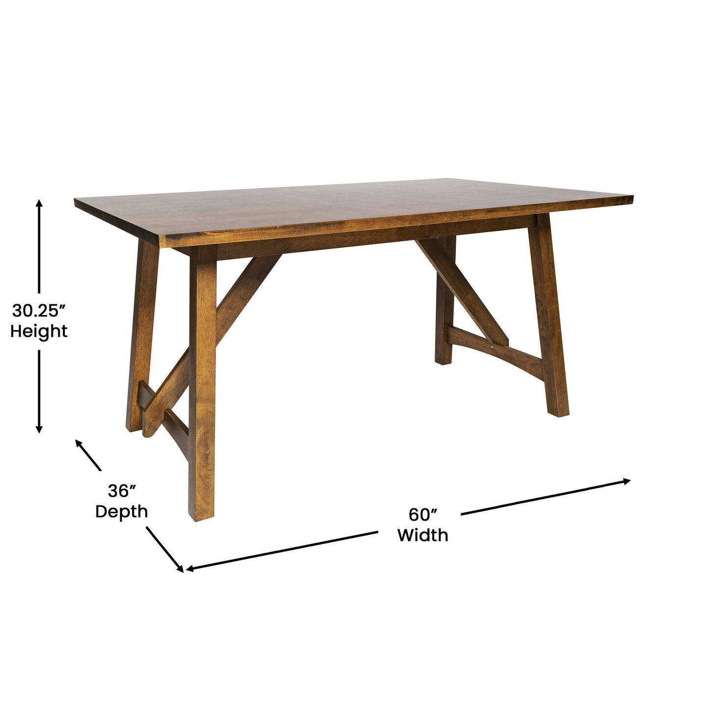 60-Inch Solid Wood Farmhouse Trestle Dining Table – Seating for 6