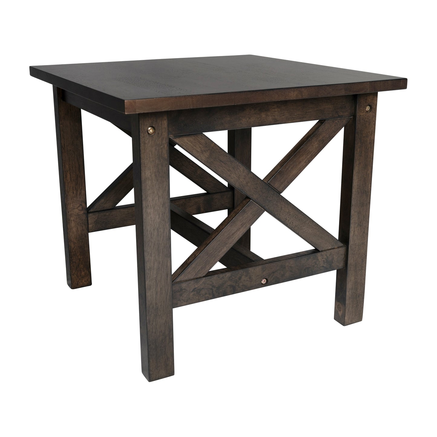 Rustic Farmhouse X-Frame Solid Wood End Table with Lower Storage Shelf