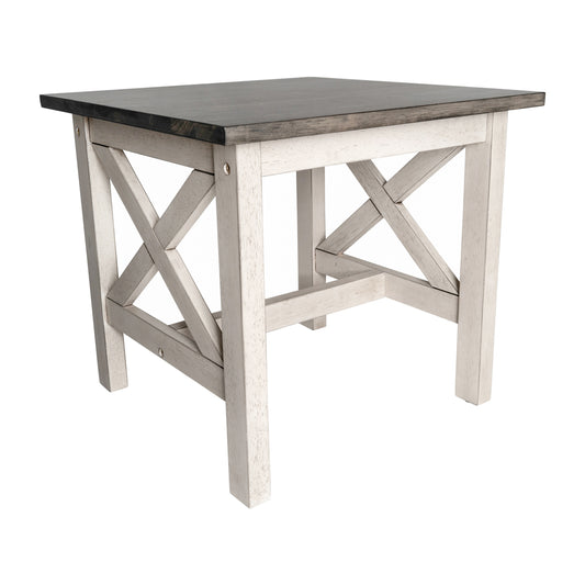 Rustic Farmhouse X-Frame Solid Wood End Table with Lower Storage Shelf