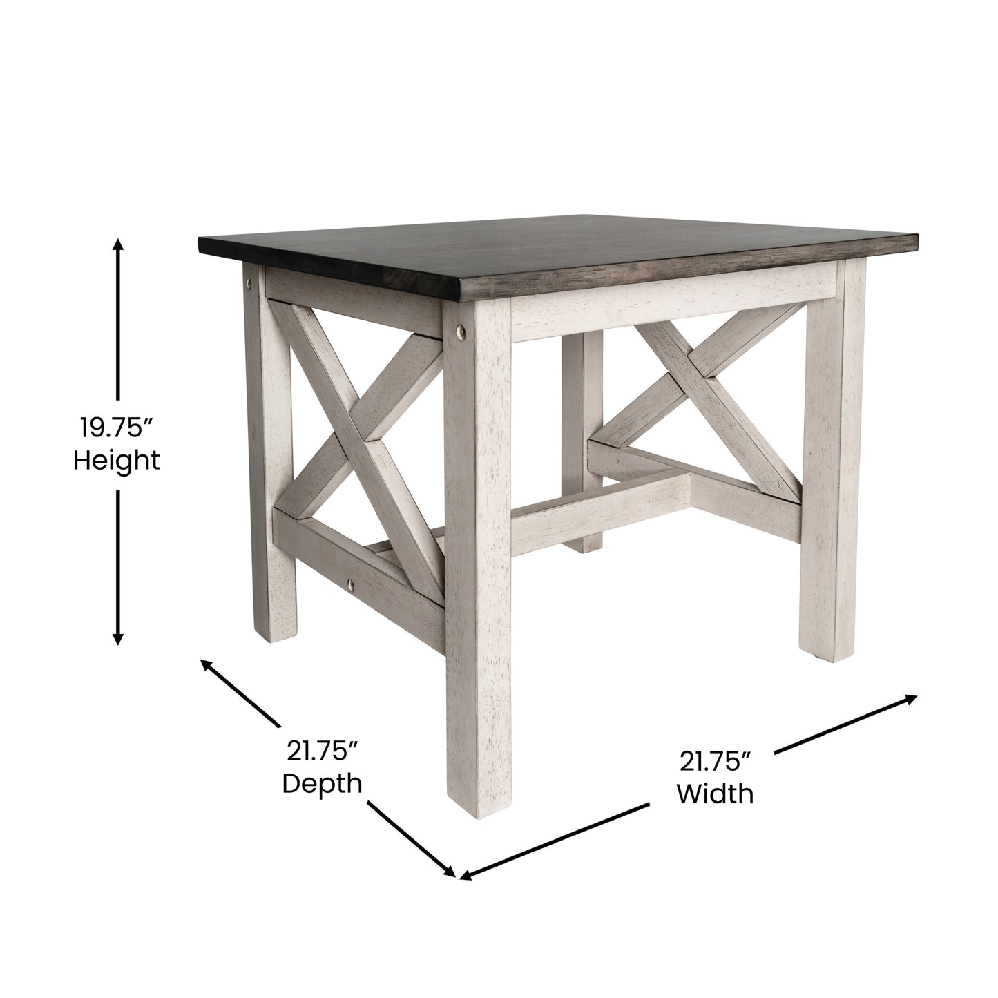 Rustic Farmhouse X-Frame Solid Wood End Table with Lower Storage Shelf