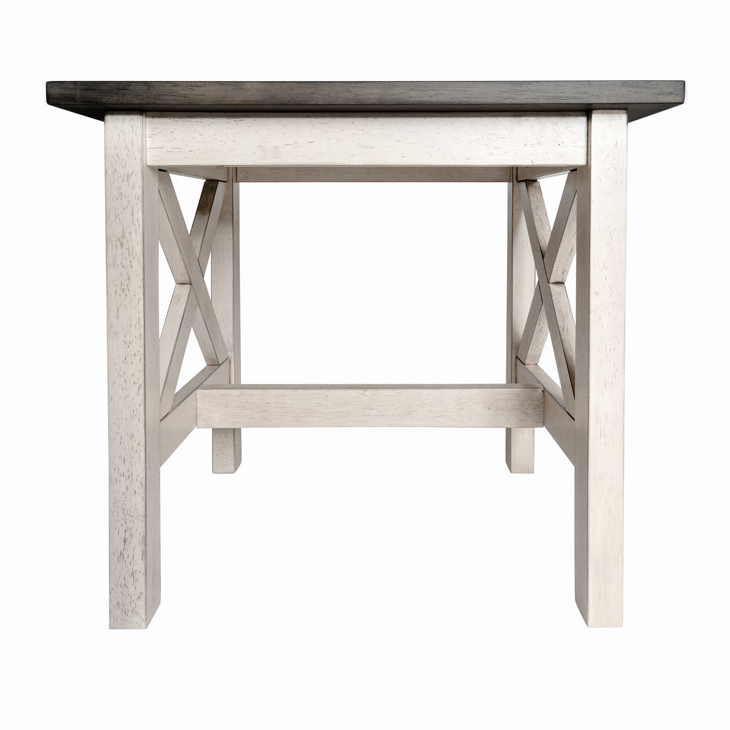 Rustic Farmhouse X-Frame Solid Wood End Table with Lower Storage Shelf