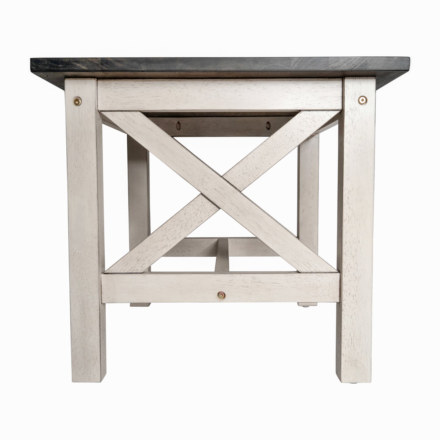 Rustic Farmhouse X-Frame Solid Wood End Table with Lower Storage Shelf