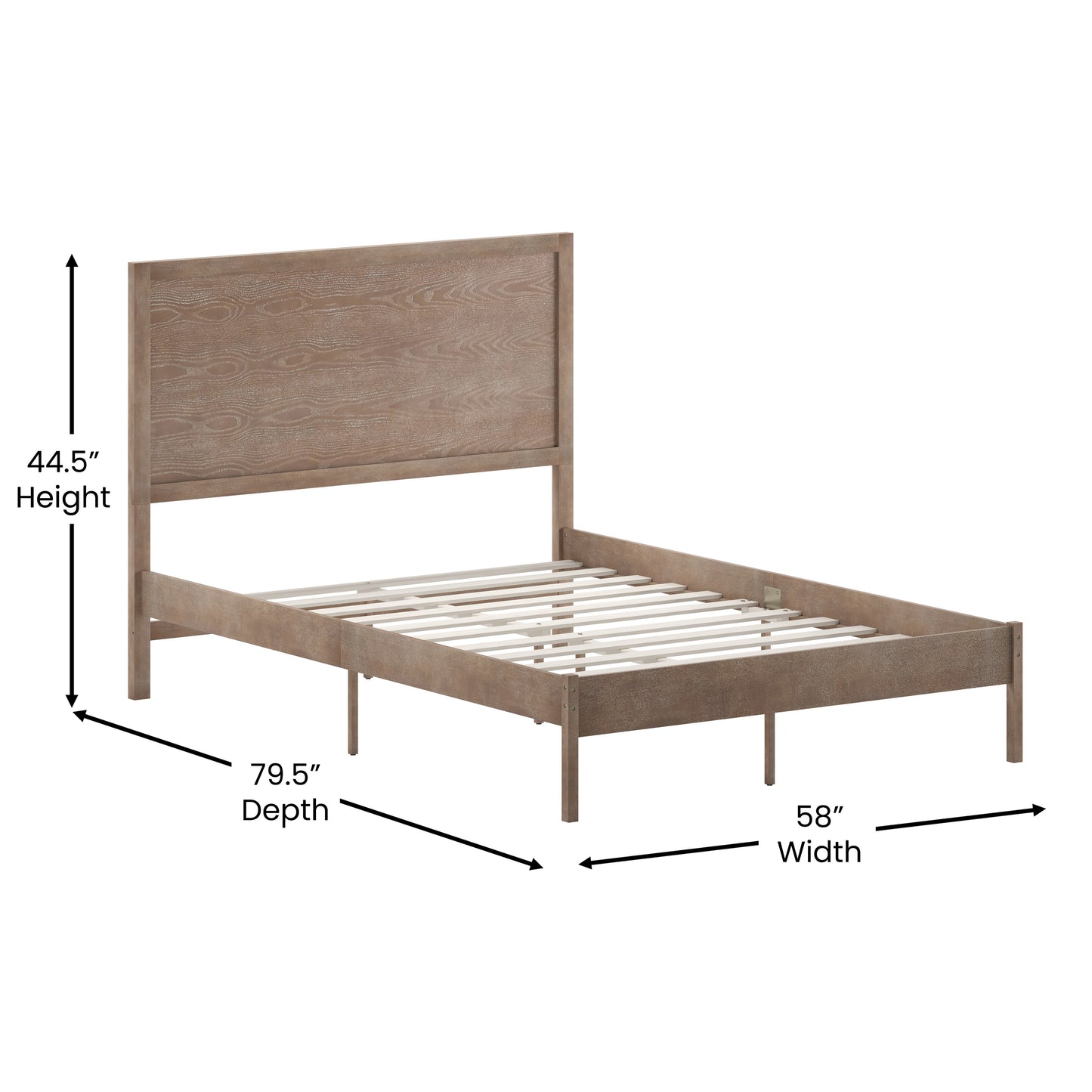 Full Size Solid Wood Platform Bed with Headboard & Wooden Slats - No Box Spring Required