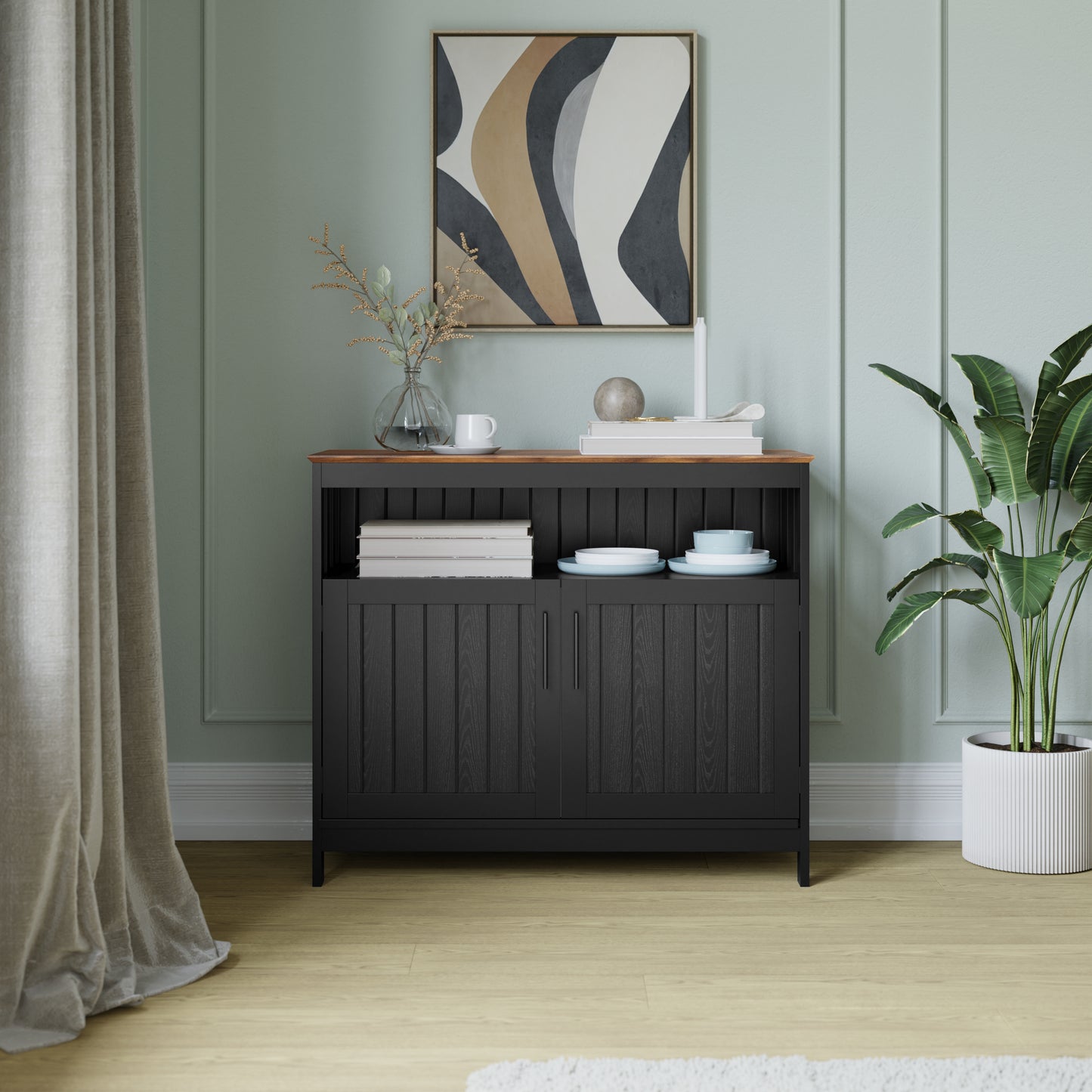 Classic Buffet Sideboard with Double Door Cabinet & Open Storage Shelf