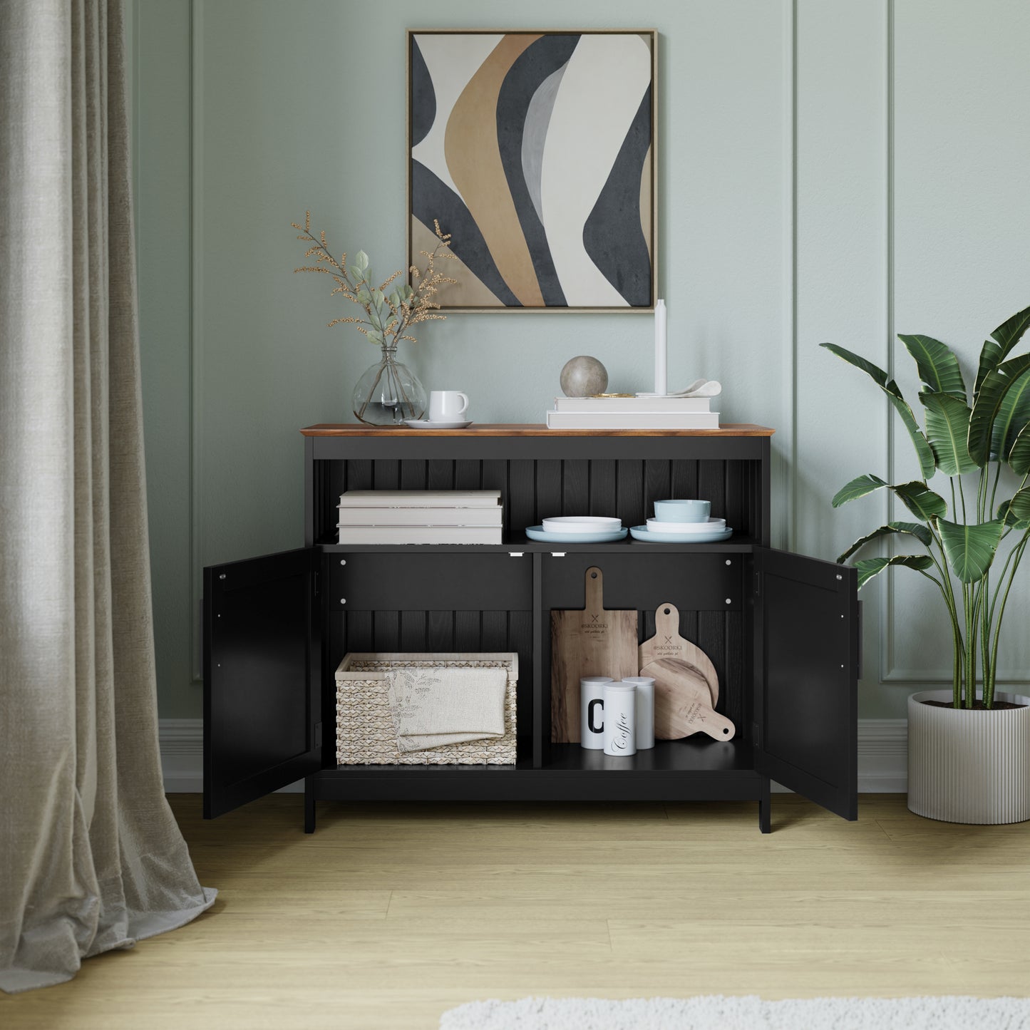 Classic Buffet Sideboard with Double Door Cabinet & Open Storage Shelf