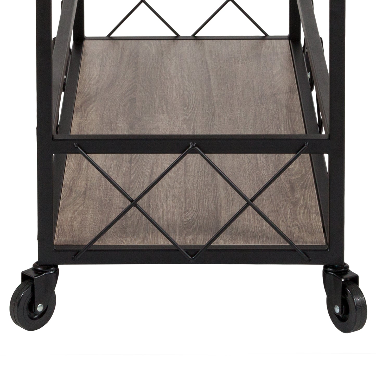 Mobile Bar Cart with Stemware Rack and Distressed Oak Finish