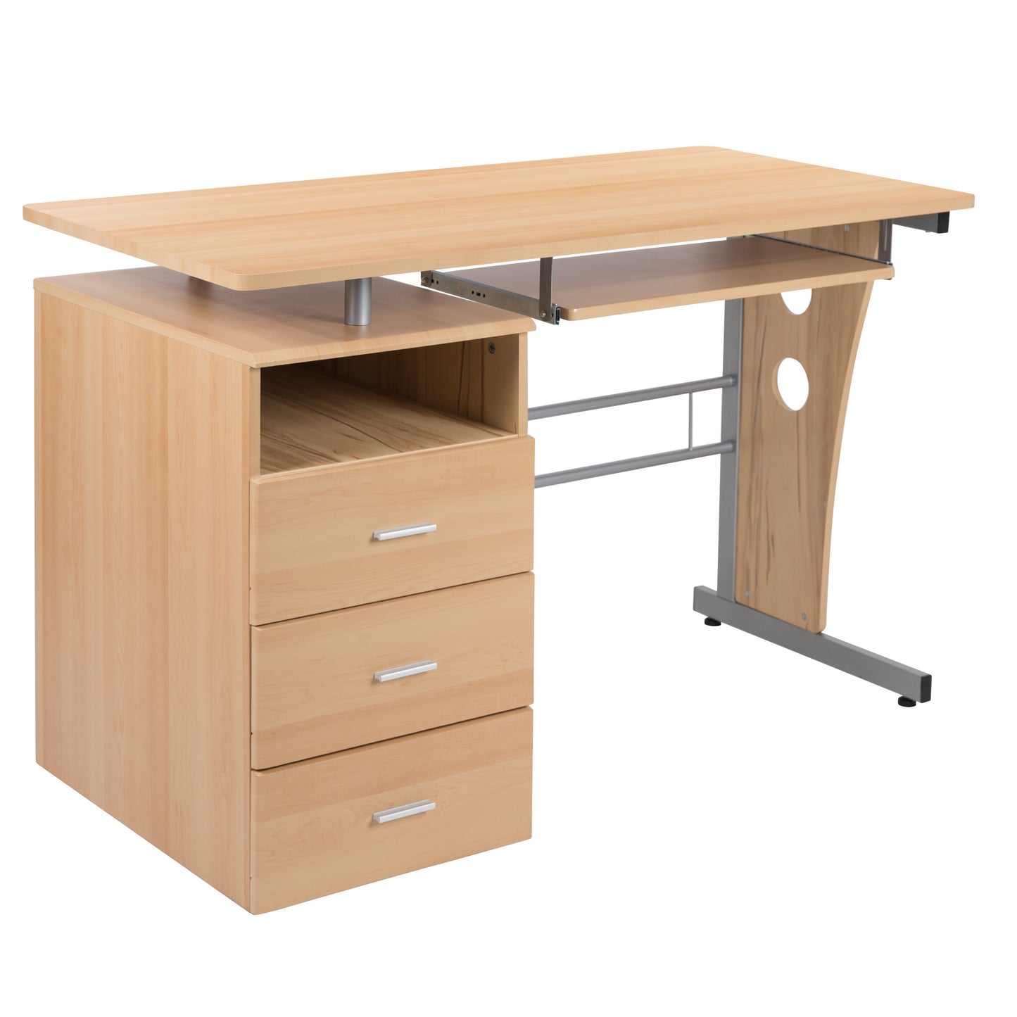 Three-Drawer Single Pedestal Computer Desk with Pull-Out Keyboard Tray