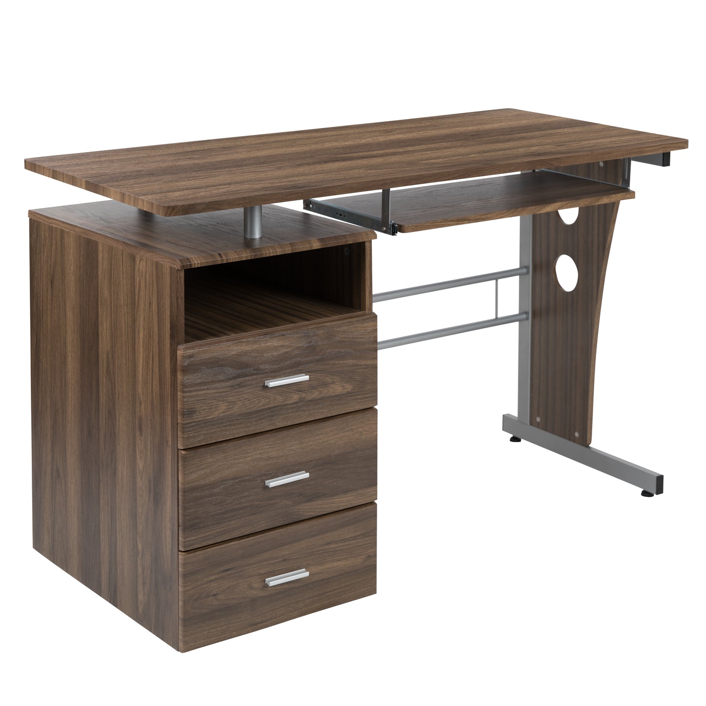 Three-Drawer Single Pedestal Computer Desk with Pull-Out Keyboard Tray