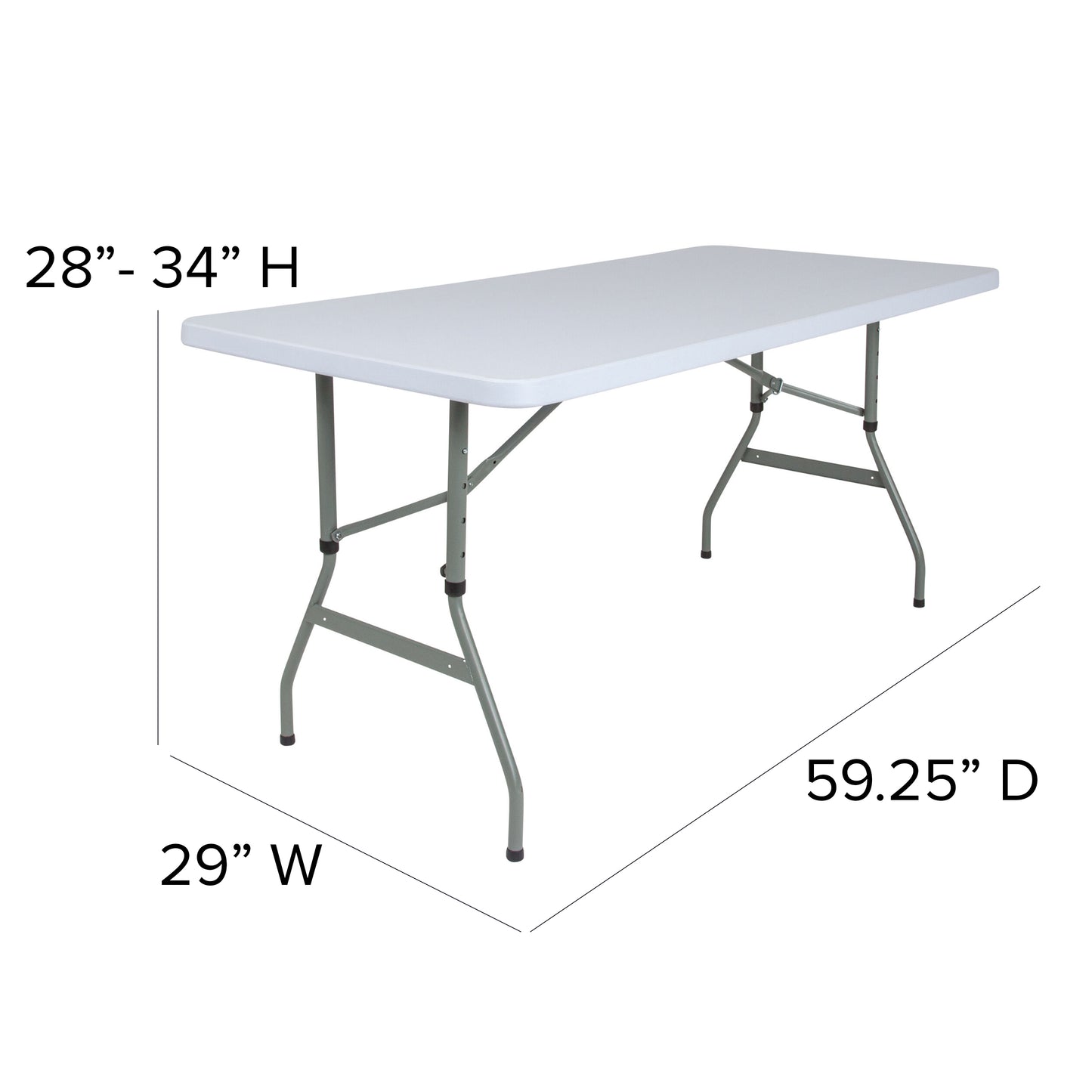 5 ft. Adjustable Height Granite White Folding Table