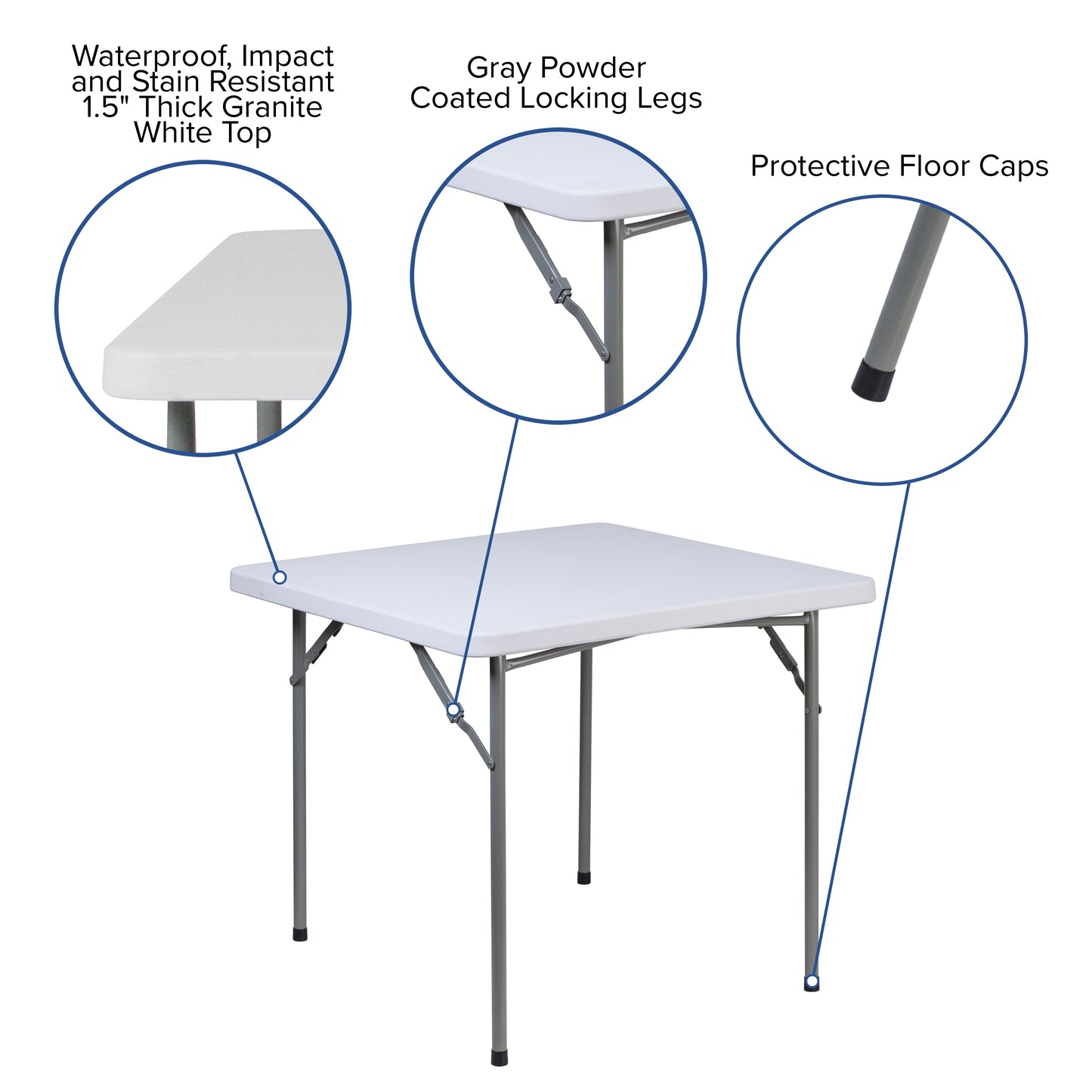 34 In. Granite White Folding Table