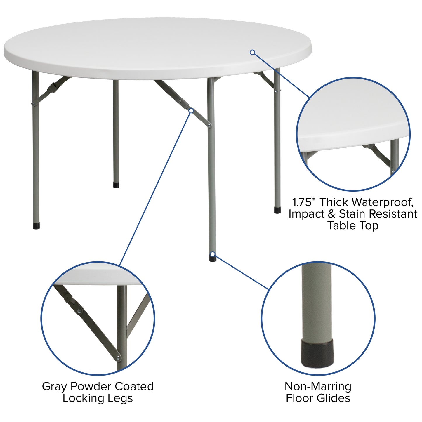 4-Foot Round Granite White Plastic Folding Table