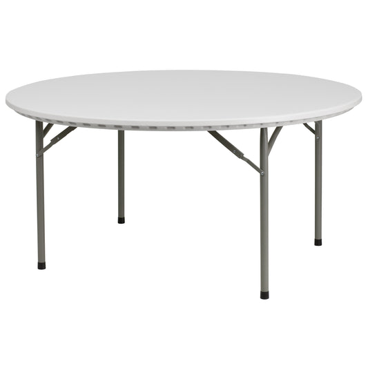 5-Foot Round Granite White Plastic Folding Table