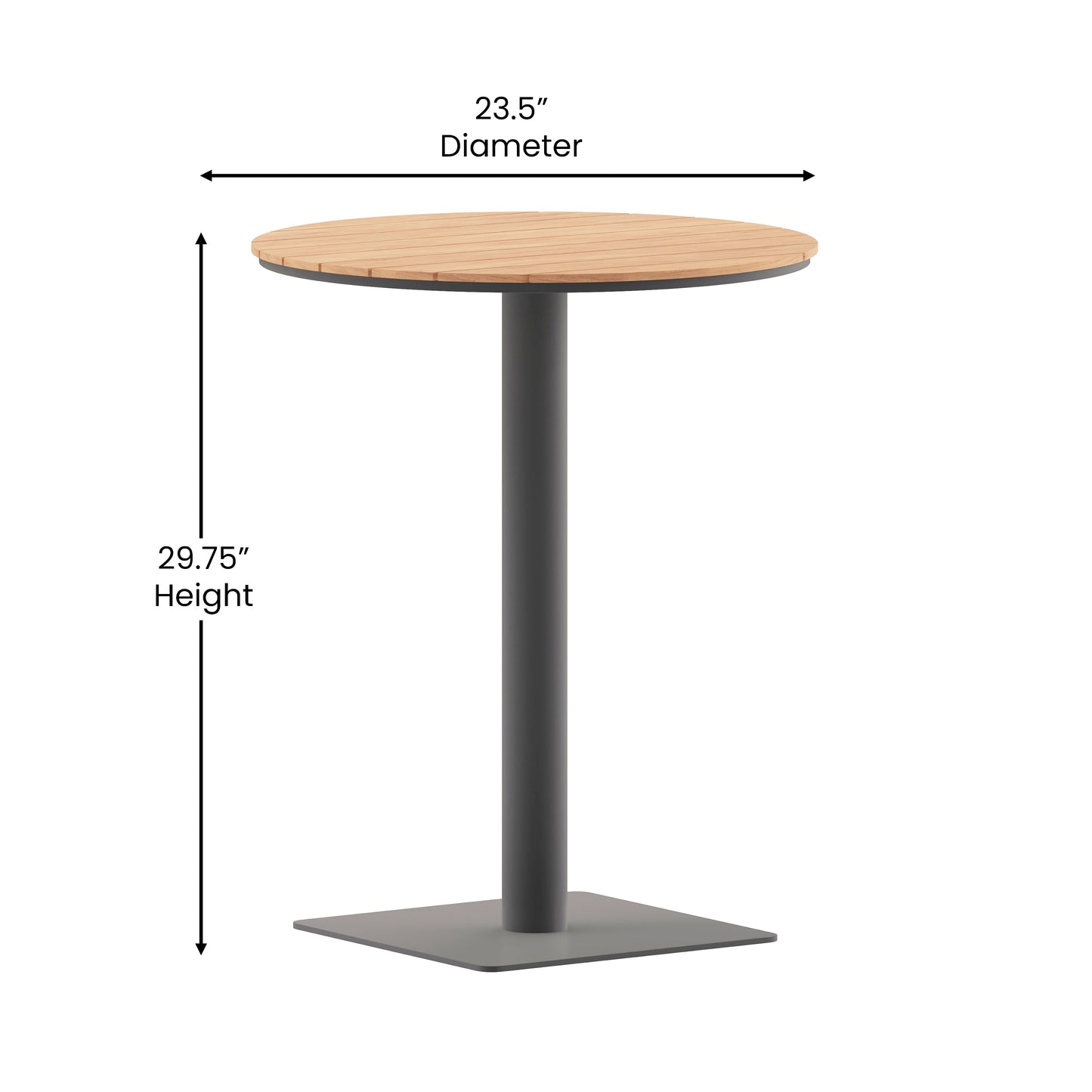 Commercial Grade Round 24" Table with Faux Teak Poly Slats and Steel Frame