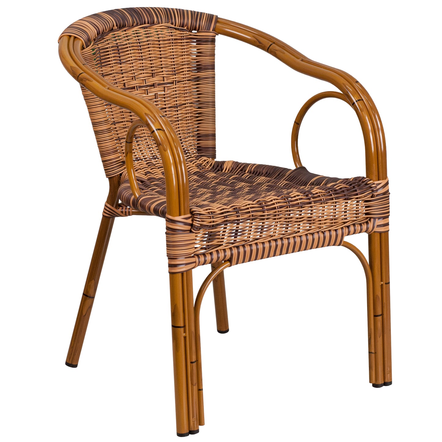 Bamboo-Aluminum Stackable Cafe Chair with Curved Back and Integrated Arms