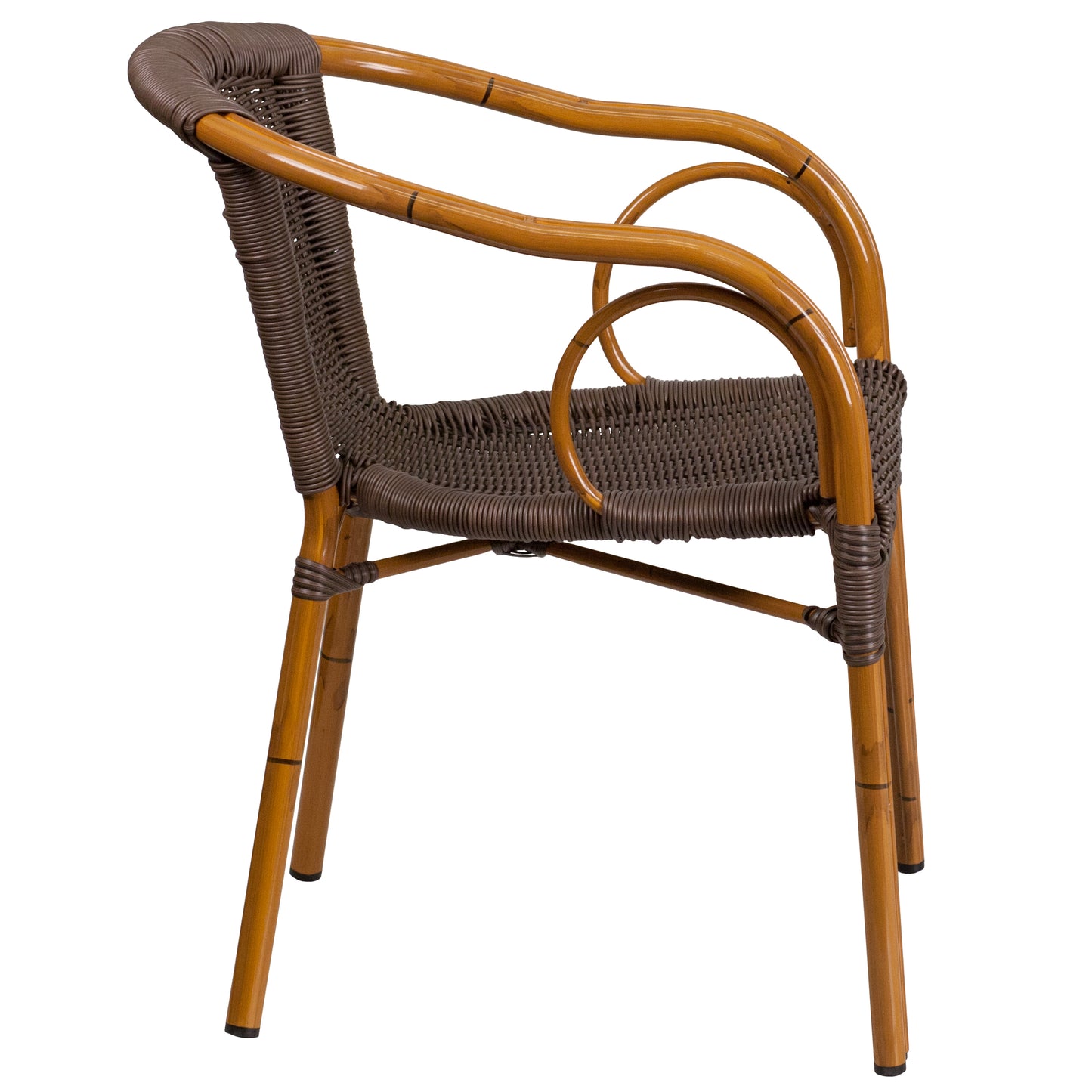 Bamboo-Aluminum Stackable Cafe Chair with Curved Back and Integrated Arms