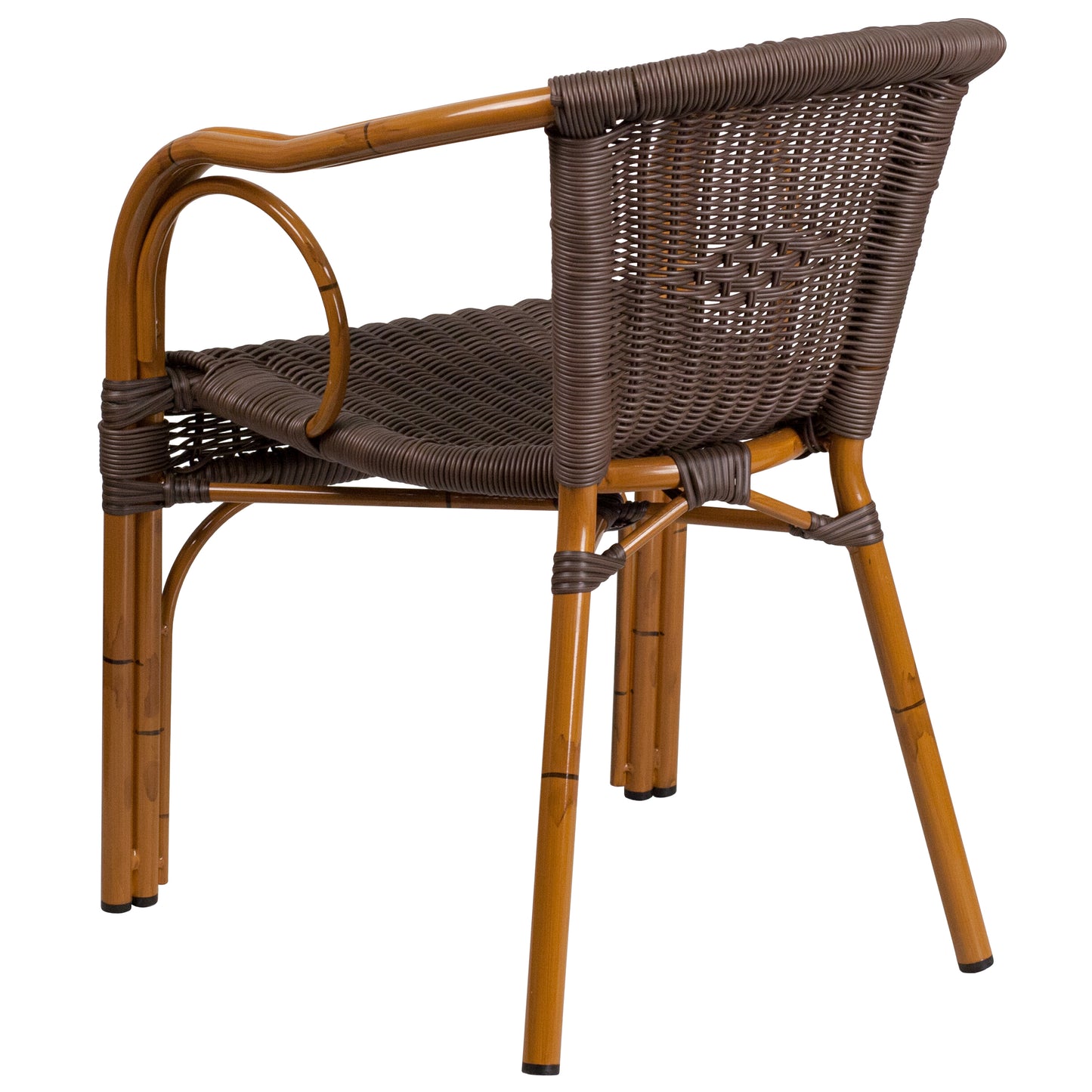 Bamboo-Aluminum Stackable Cafe Chair with Curved Back and Integrated Arms