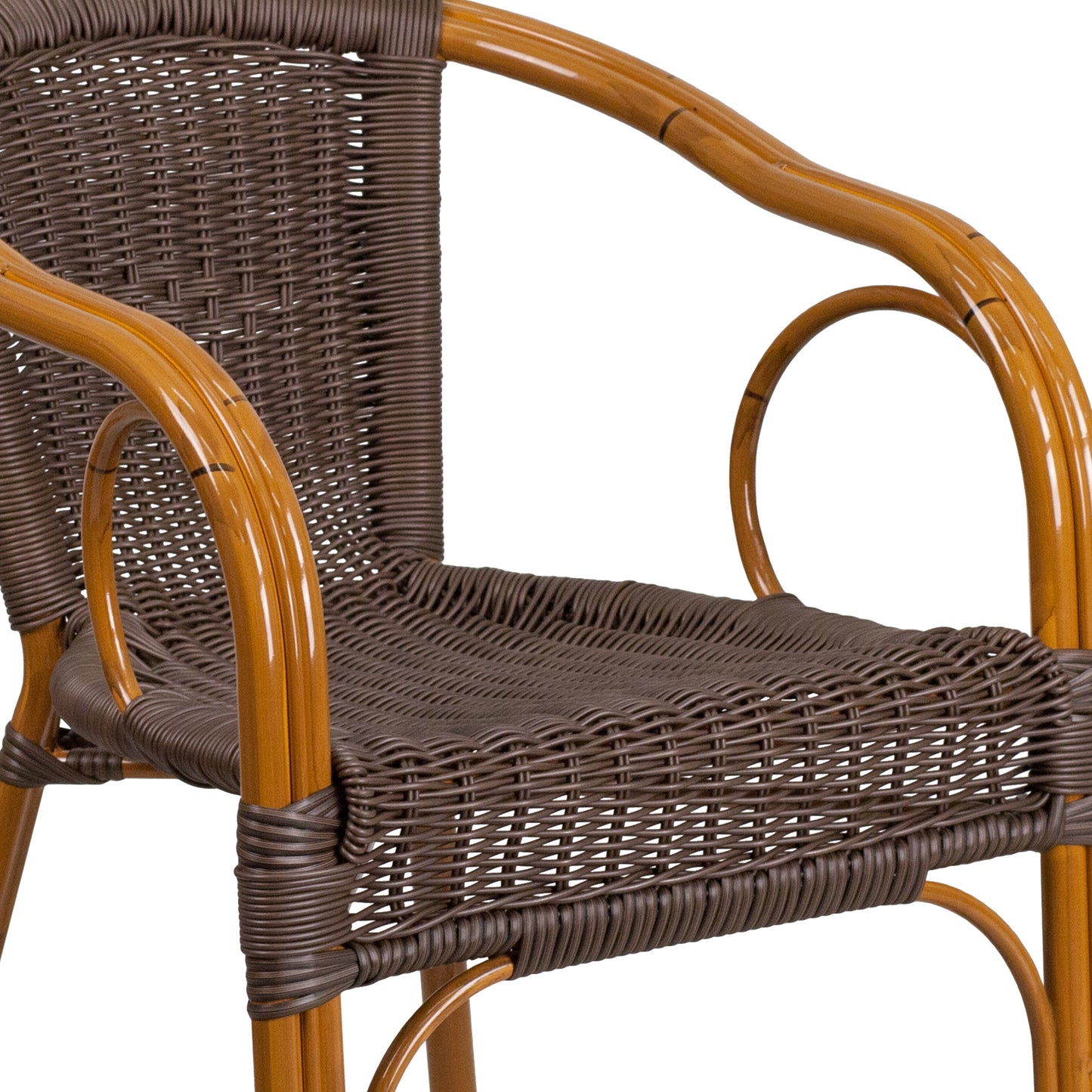 Bamboo-Aluminum Stackable Cafe Chair with Curved Back and Integrated Arms