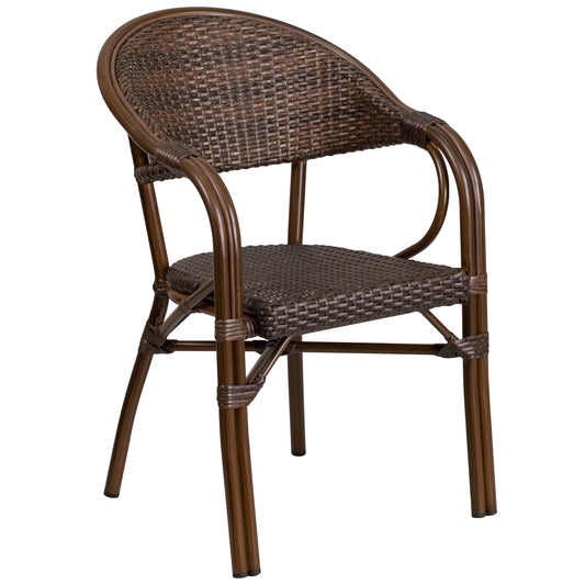 Stackable Cafe Chair with Curved Back and Integrated Arms - Bamboo-Aluminum Frame