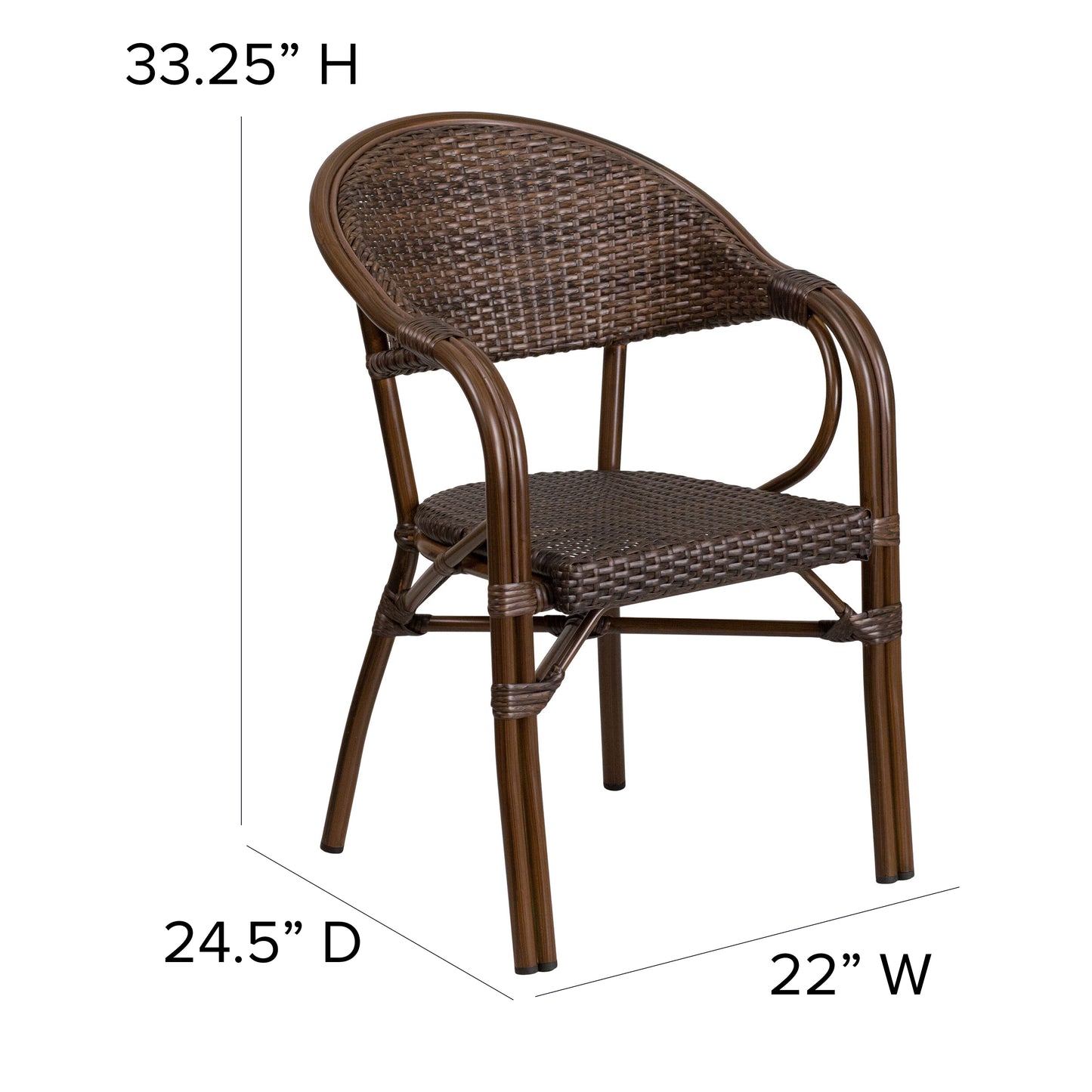 Stackable Cafe Chair with Curved Back and Integrated Arms - Bamboo-Aluminum Frame