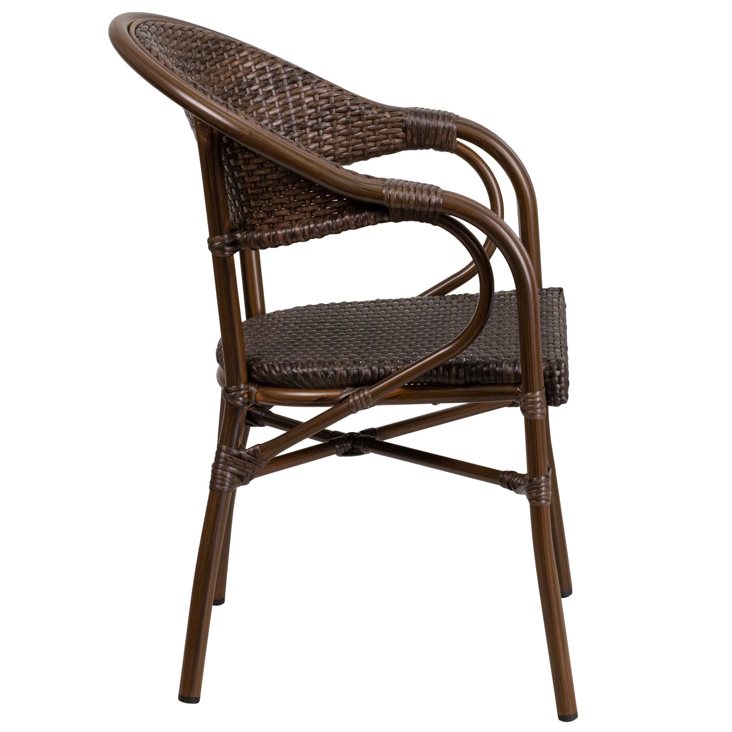 Stackable Cafe Chair with Curved Back and Integrated Arms - Bamboo-Aluminum Frame