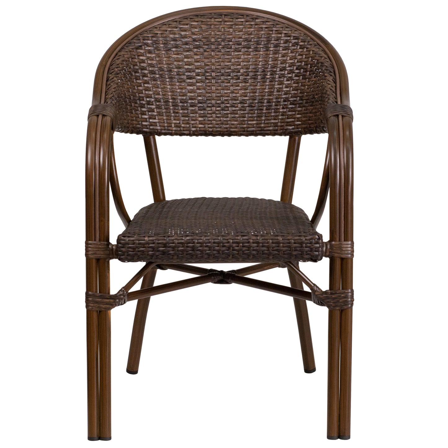 Stackable Cafe Chair with Curved Back and Integrated Arms - Bamboo-Aluminum Frame