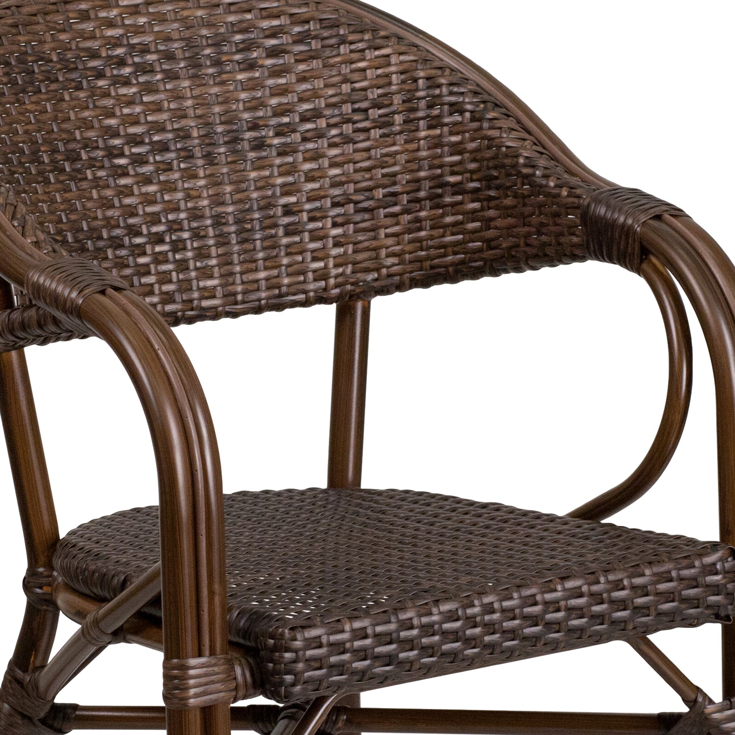 Stackable Cafe Chair with Curved Back and Integrated Arms - Bamboo-Aluminum Frame