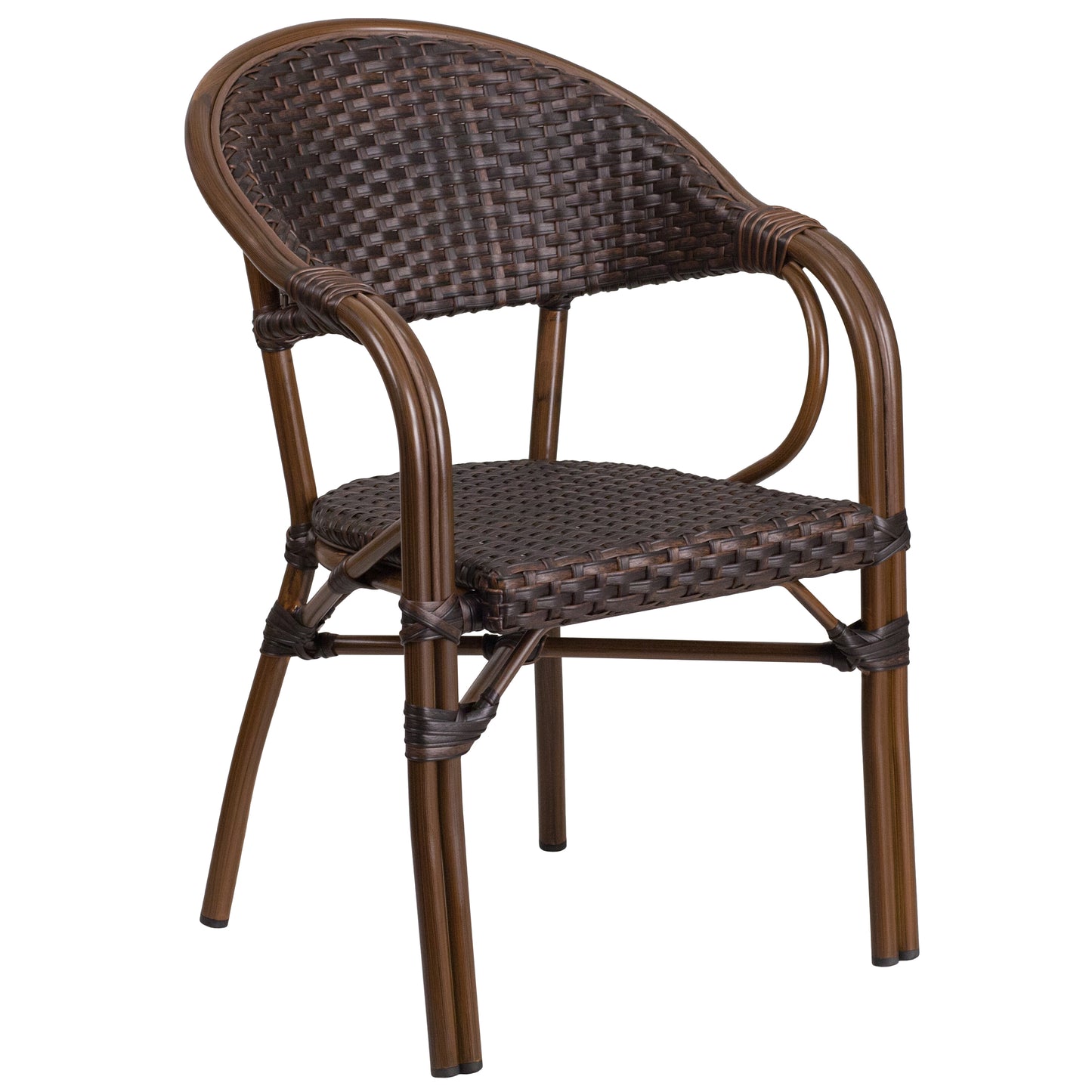 Stackable Cafe Chair with Curved Back and Integrated Arms - Bamboo-Aluminum Frame