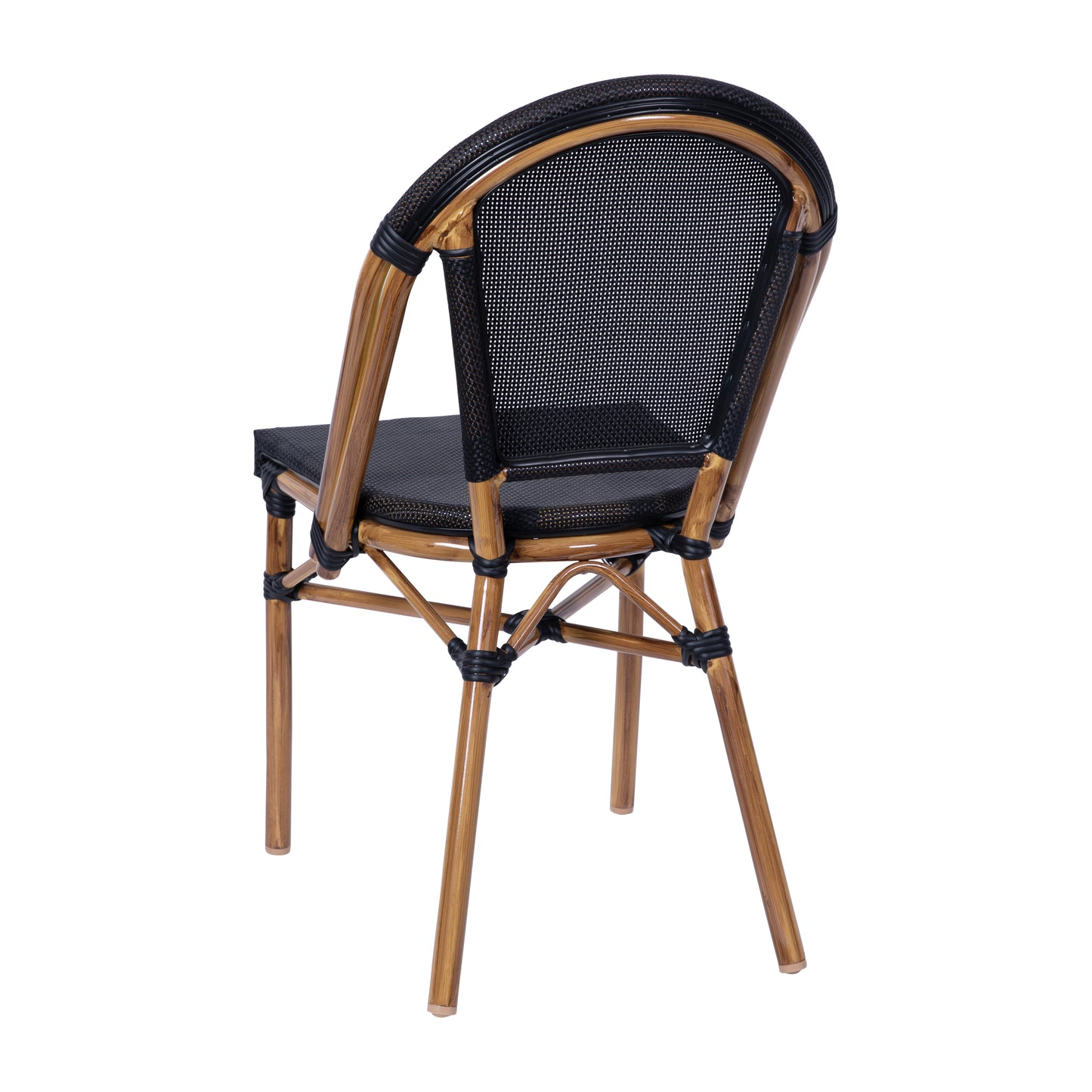 French Bistro Chair with Fade Resistant Textilene Seat and Bamboo Print Aluminum Frame - Commercial Grade and Rust-Proof, 400 lb Capacity