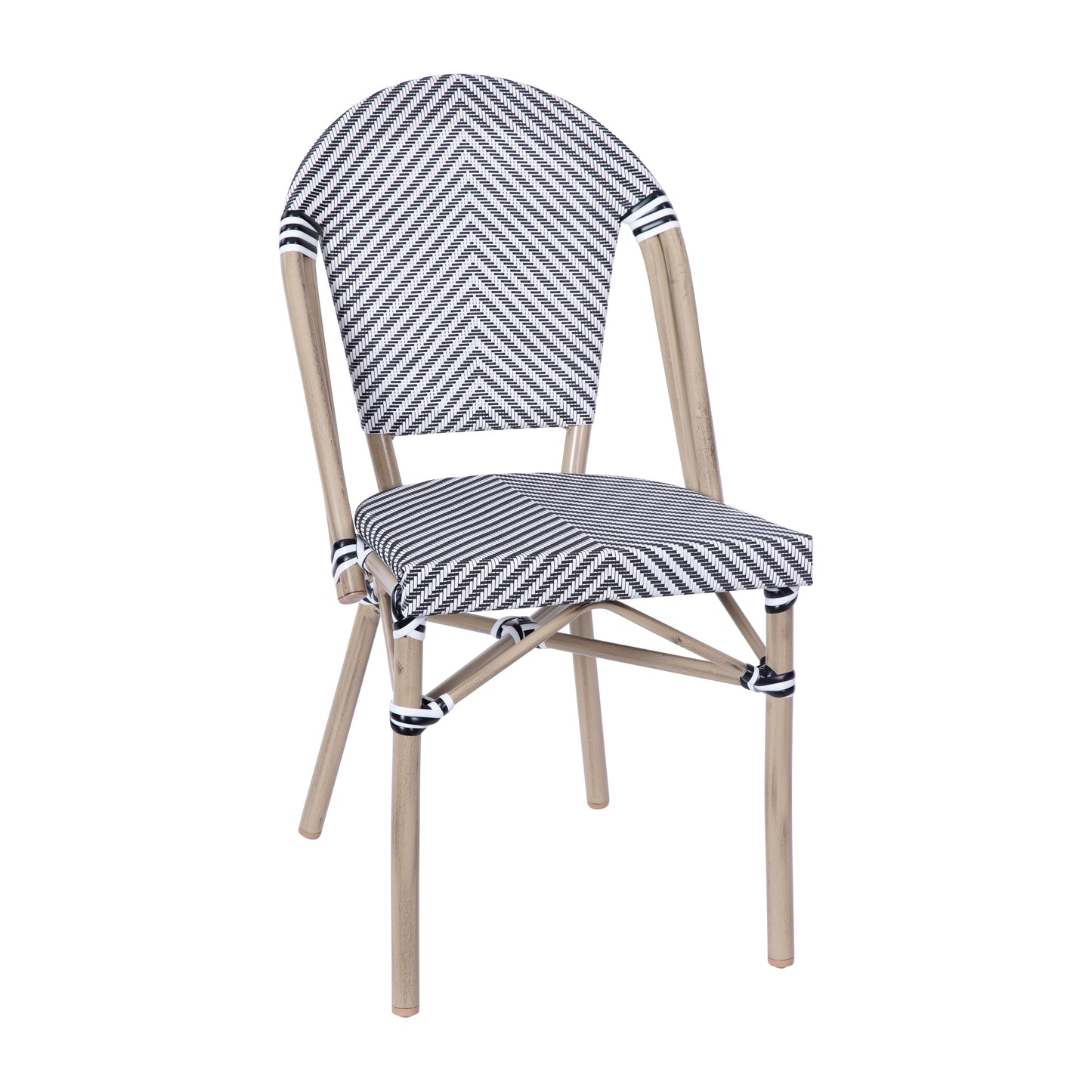 French Bistro Chair with Black and White Textilene Seat, Bamboo Print Frame