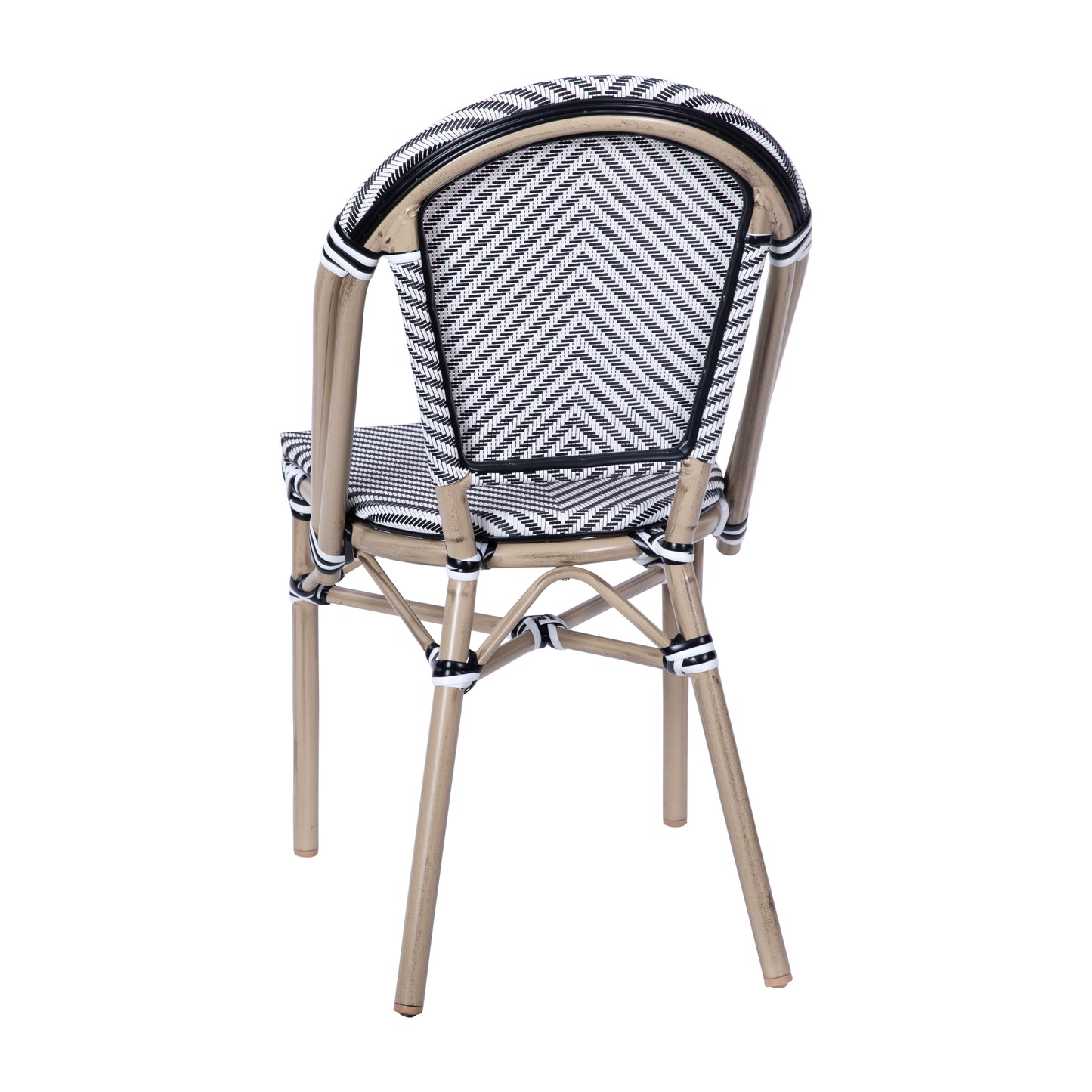 French Bistro Chair with Black and White Textilene Seat, Bamboo Print Frame