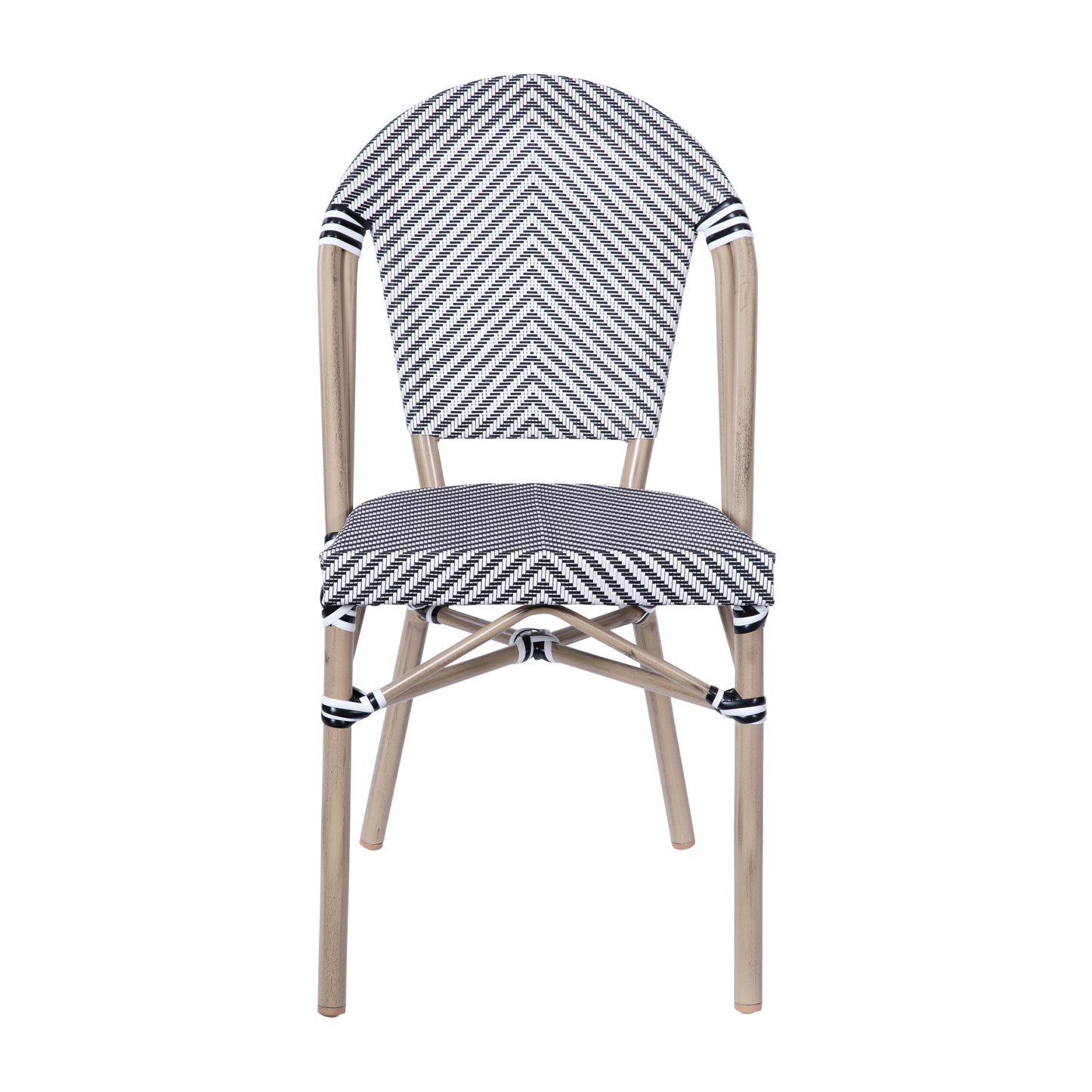 French Bistro Chair with Black and White Textilene Seat, Bamboo Print Frame