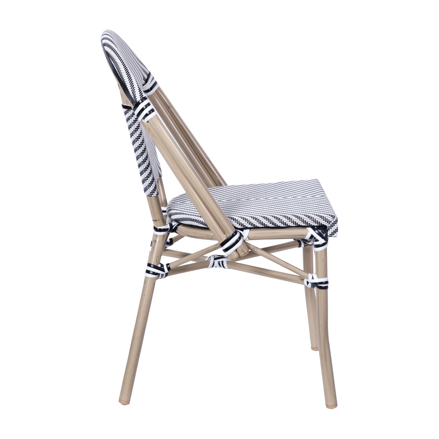 French Bistro Chair with Black and White Textilene Seat, Bamboo Print Frame